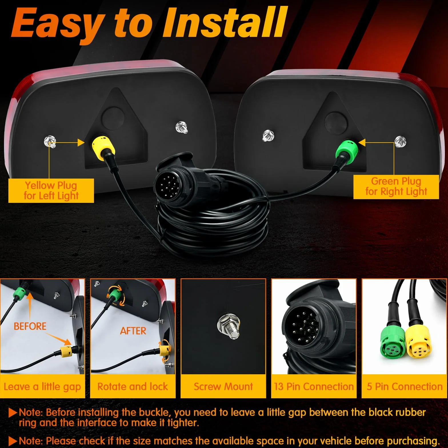 Fanali Posteriori Rimorchio 12V Universale Kit con Spina 13 Poli 5,5m Cavo E11