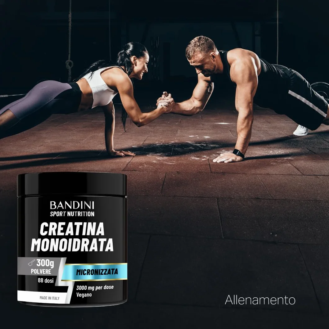 Bandini Creatina Monoidrata in Polvere Pura 100% - Integratore per Allenamento e Sport - Vegan con Dosatore