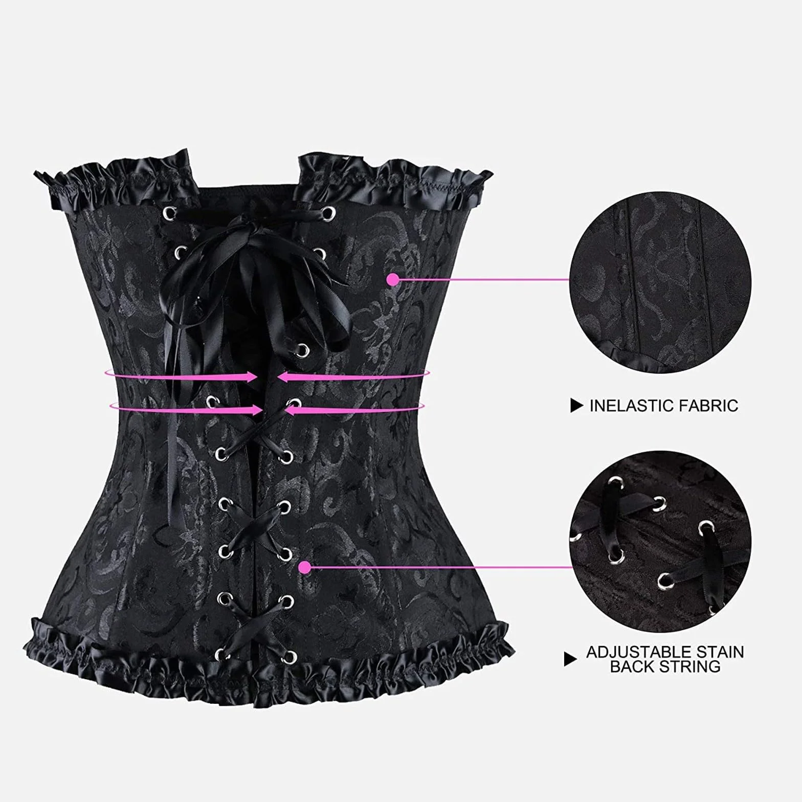 Corsetto da donna gotico con pizzo nero XS-5XL per Halloween cosplay