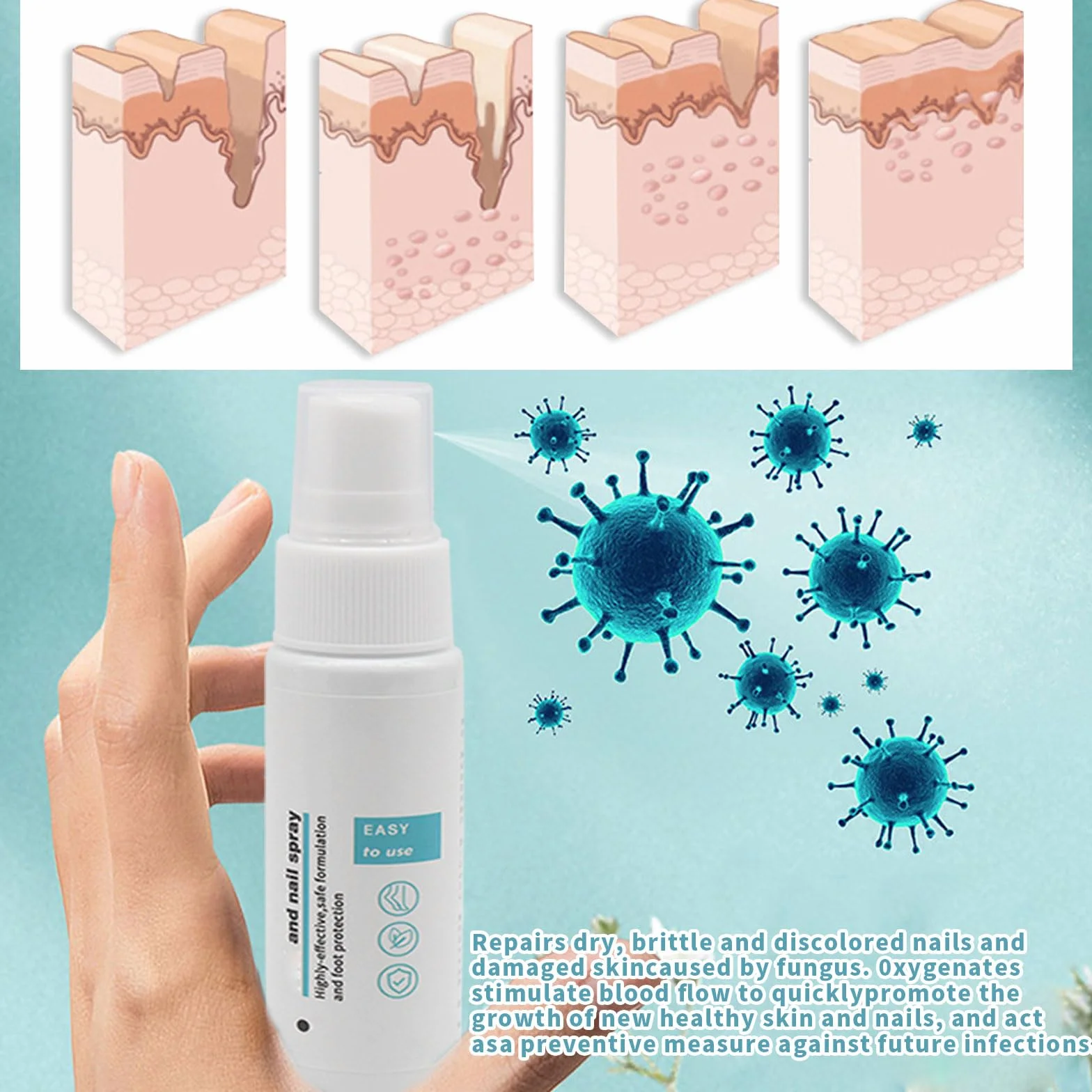 Foot and Nail Spray 2 pz Spray Fungo per Unghie Riparazione Odori