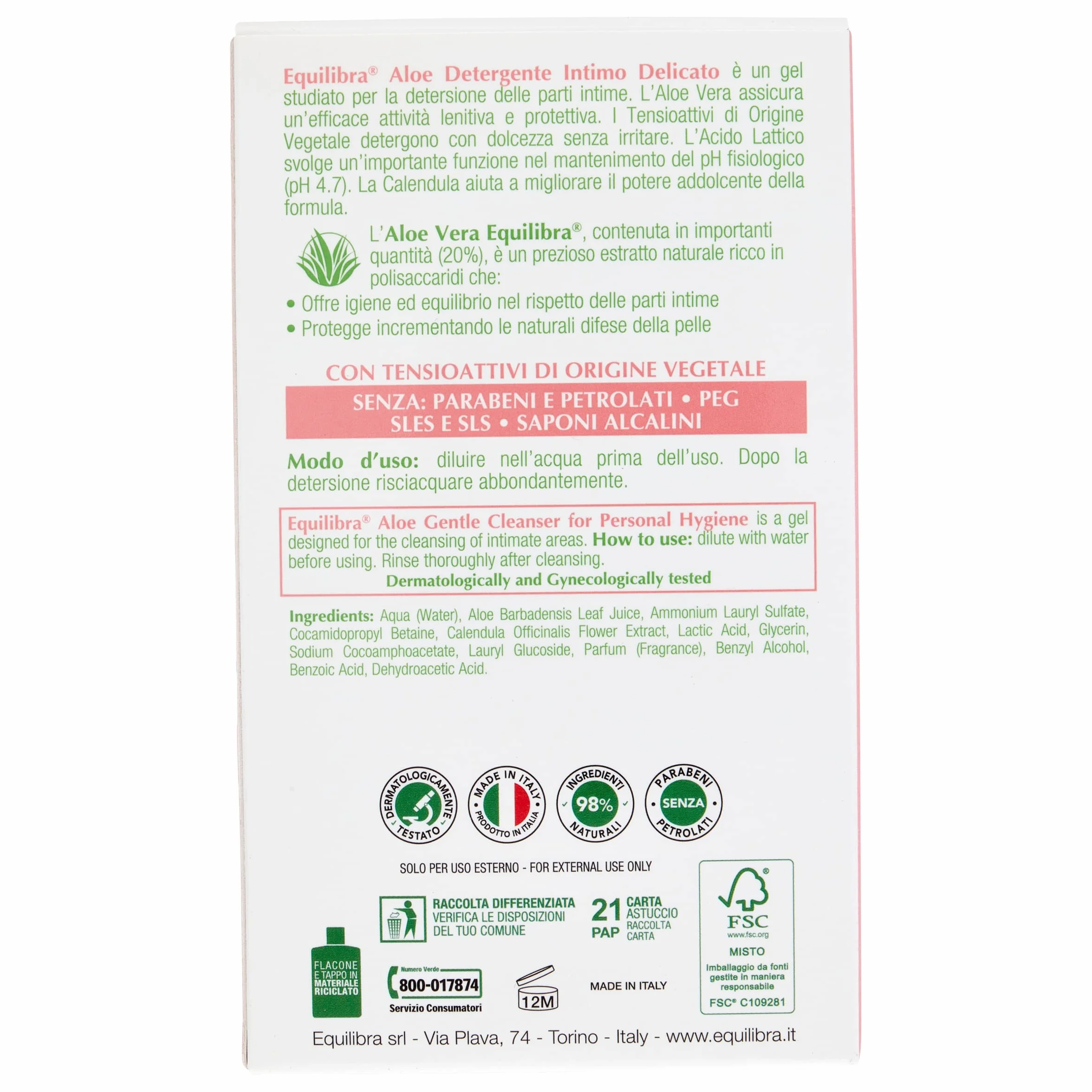 Equilibra Aloe Detergente Intimo Delicato 200 ml