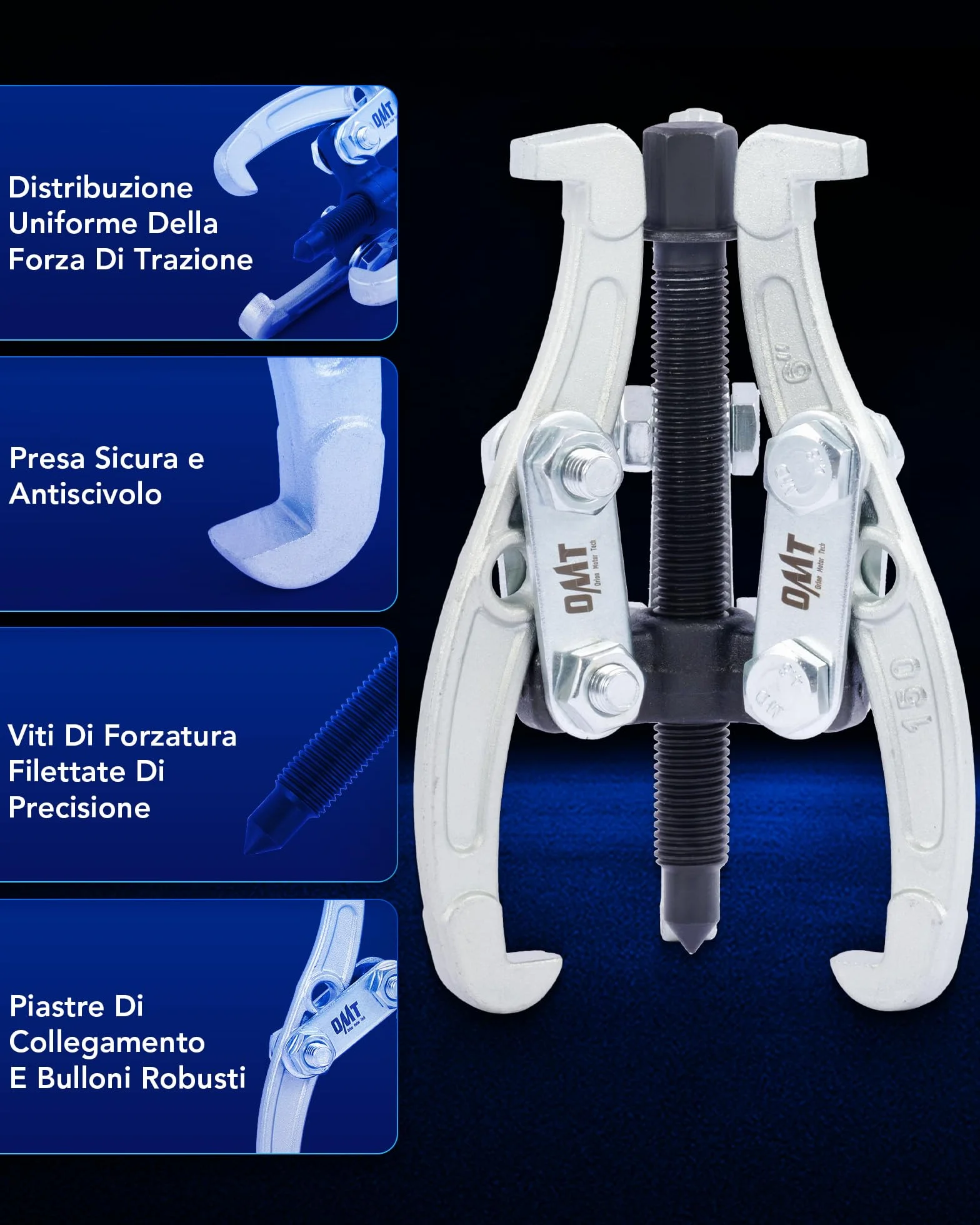 Orion Motor Tech 3 Pezzi Estrattori per Ingranaggi a 3 Ganasce 75/100/150 mm, Estrazione Cuscinetti Reversibili