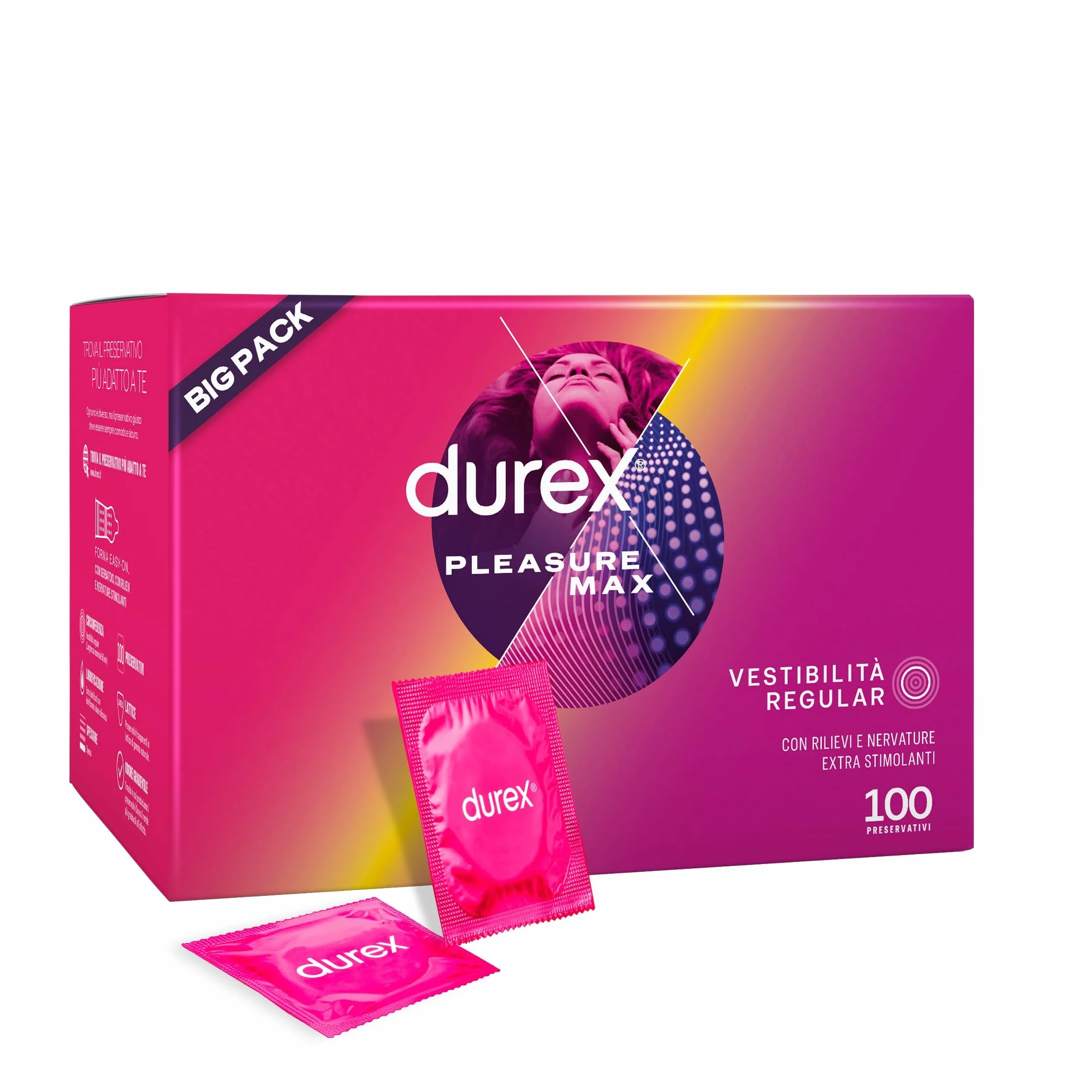 Durex Pleasuremax Preservativi con Rilievi e Nervature 100 Profilattici