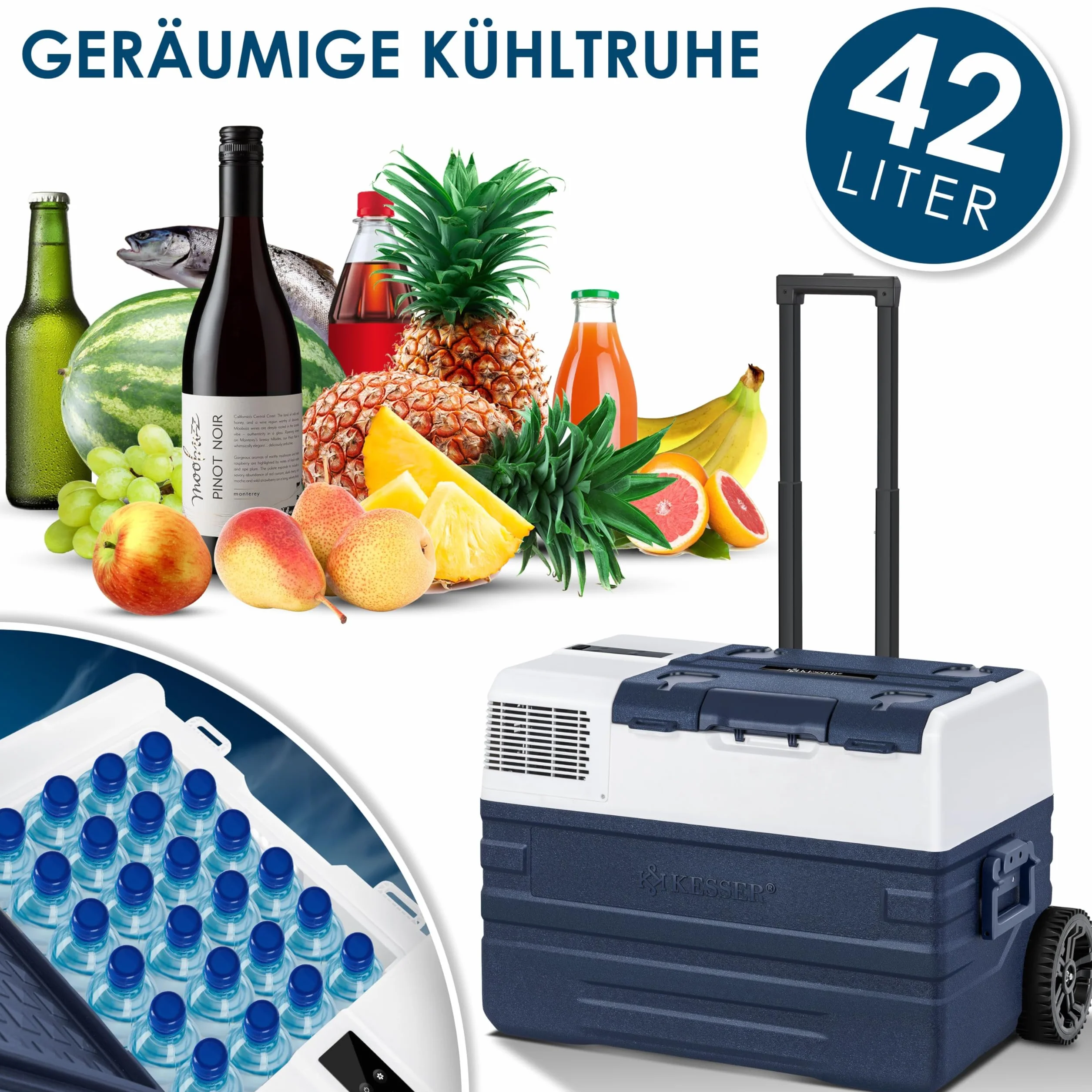 KESSER® Compressore Box congelatore elettrico Congelatore 42 litri, con controllo APP connessione USB 12/24 V 230V, +Telescopico Ruote Frigorifero raffreddamento a -20 ° C per auto, camion, barca