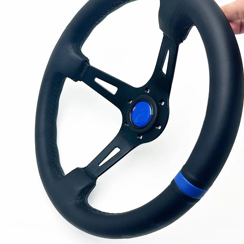 Volante Sportivo Auto,Volante a Calice Volante universale in pelle da 13 pollici Volante profondo Accessori Auto﻿(Black)