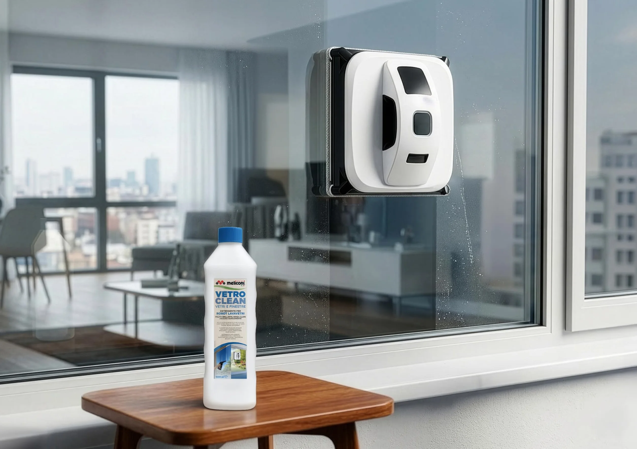 Meliconi Vetro Clean 1L Detergente per Robot Lavavetri Formula Universale Anti-Aloni Asciugatura Rapida