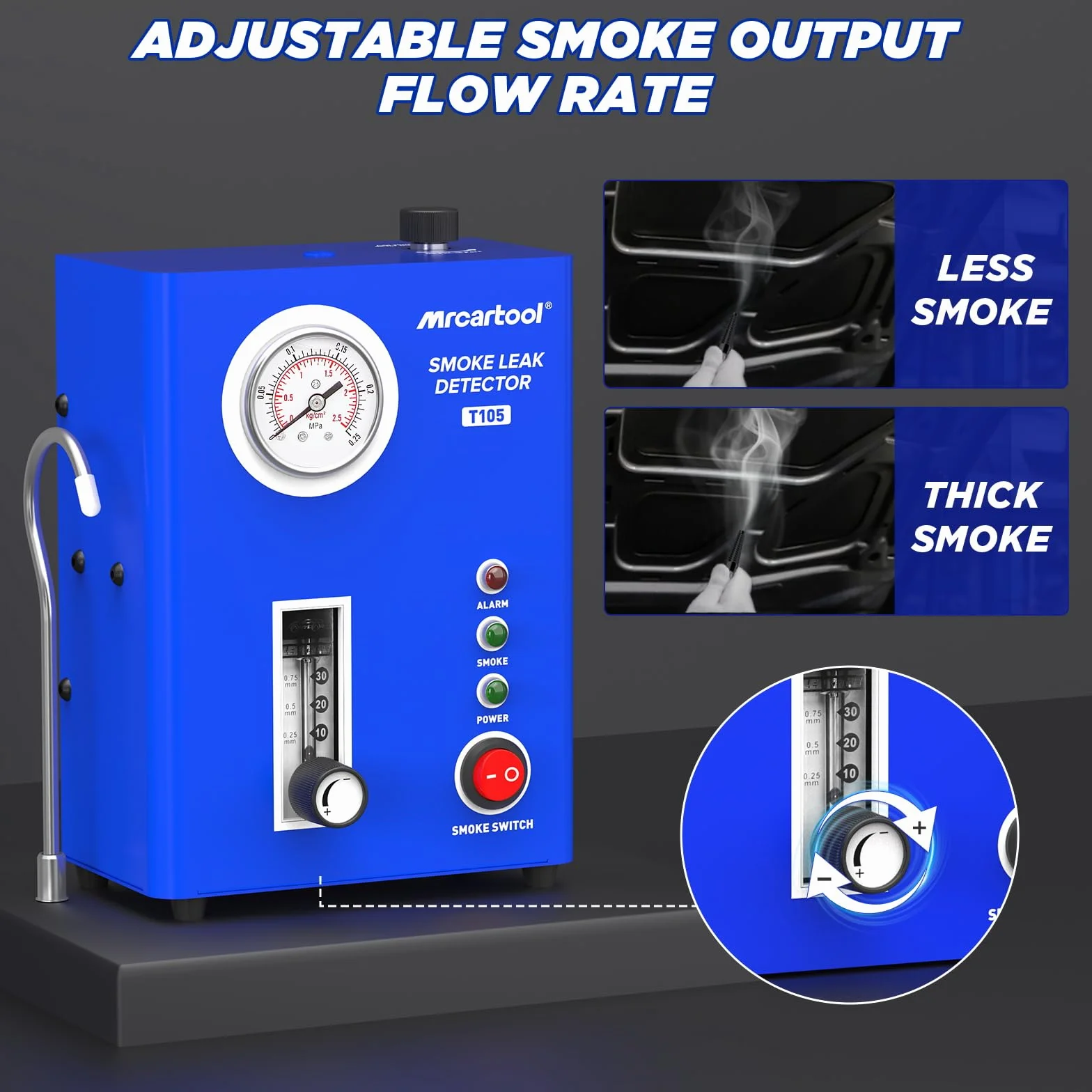 Tester di perdite per automobili T105 con macchina del fumo, pompa dell'aria e manometro, diagnostico EVAP 12V