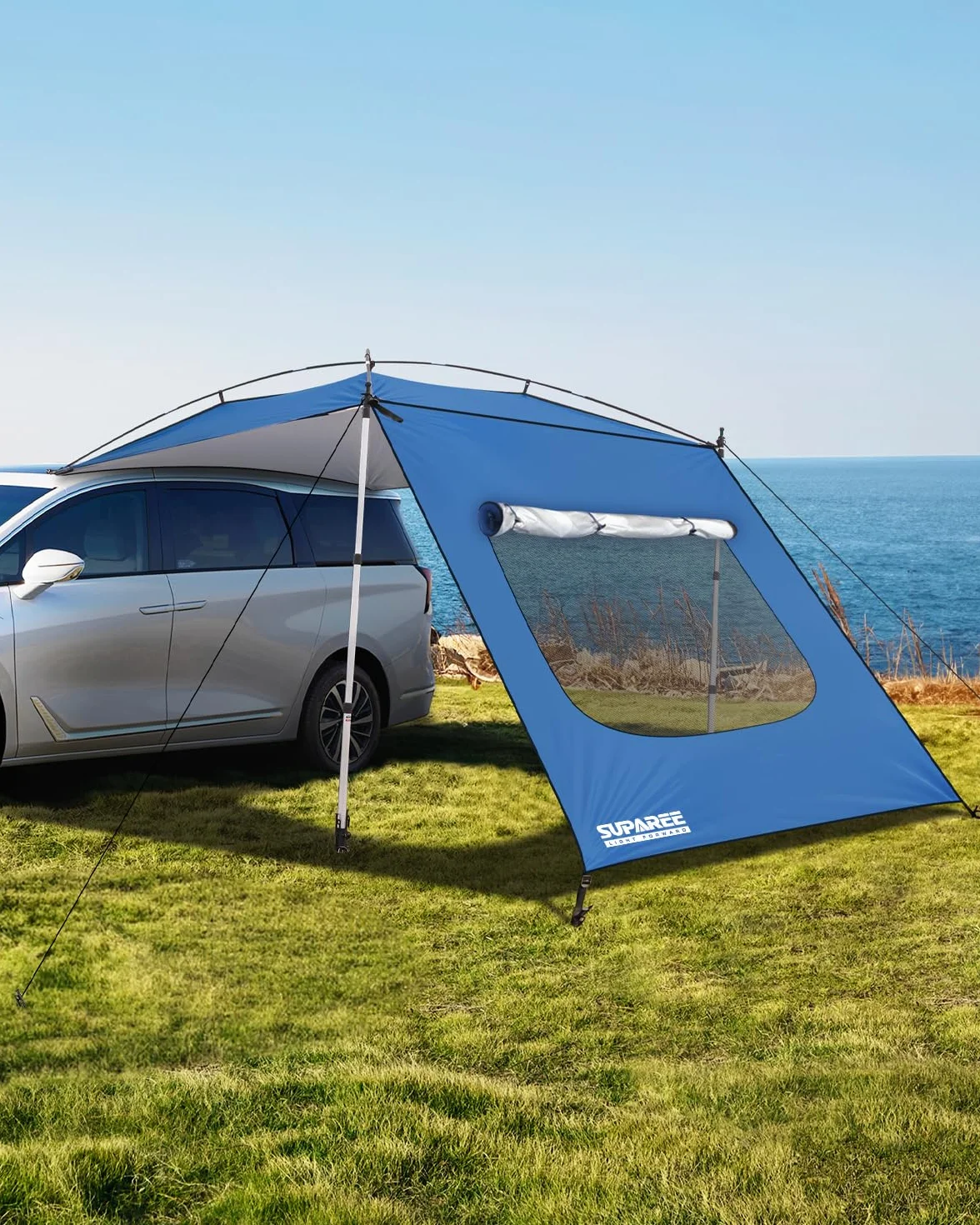 SUPAREE Tenda da Sole per Auto Tendalino Laterale per Auto Tendalino Camper per Parasole con Pali Rimovibile e Finestra con Zanzariera Protezione UV Impermeabile per SUV Camper Furgone Van