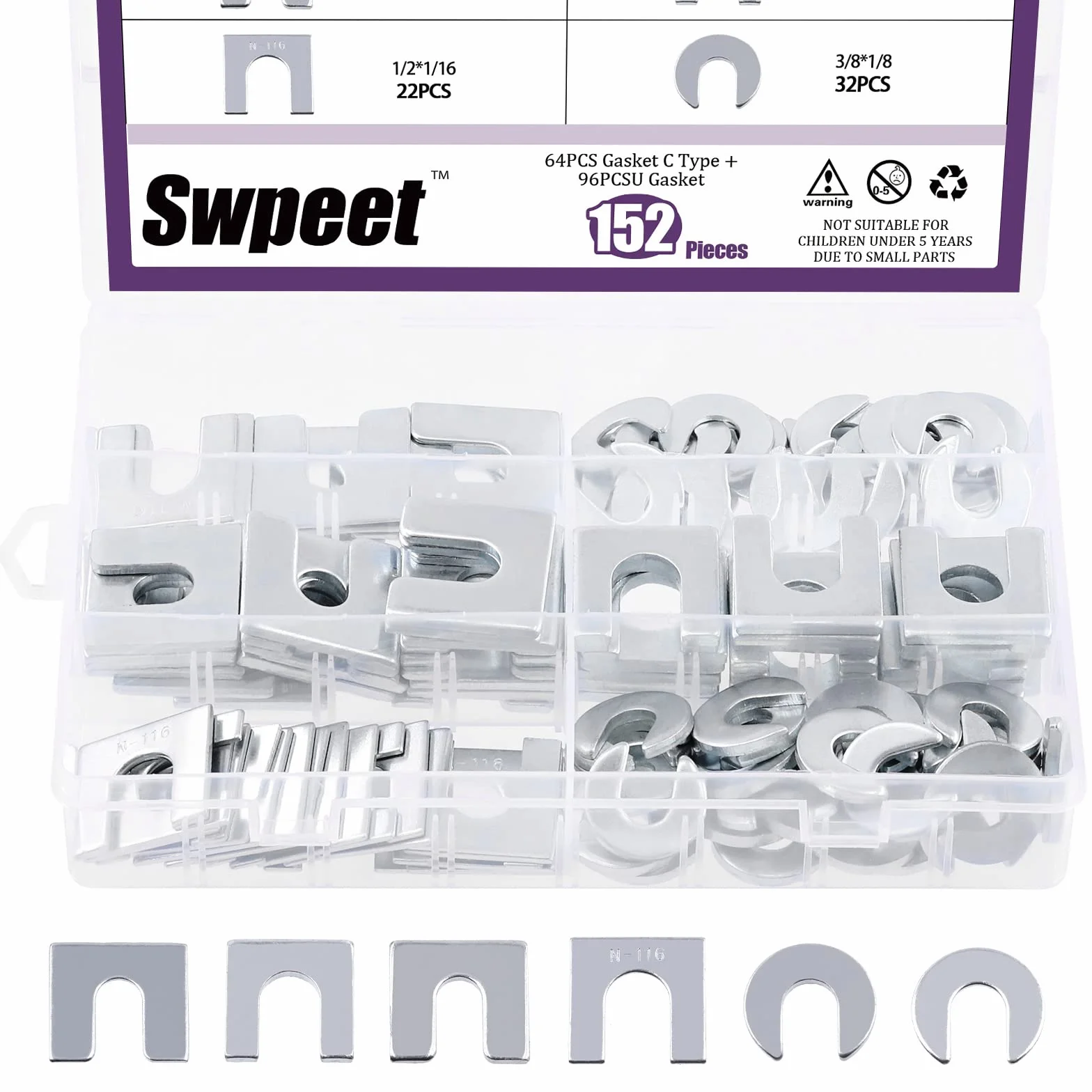 Swpeet 152Pcs Zincato 3/8" 1/2" Kit assortimento spessori allineamento corpo auto regolare camber