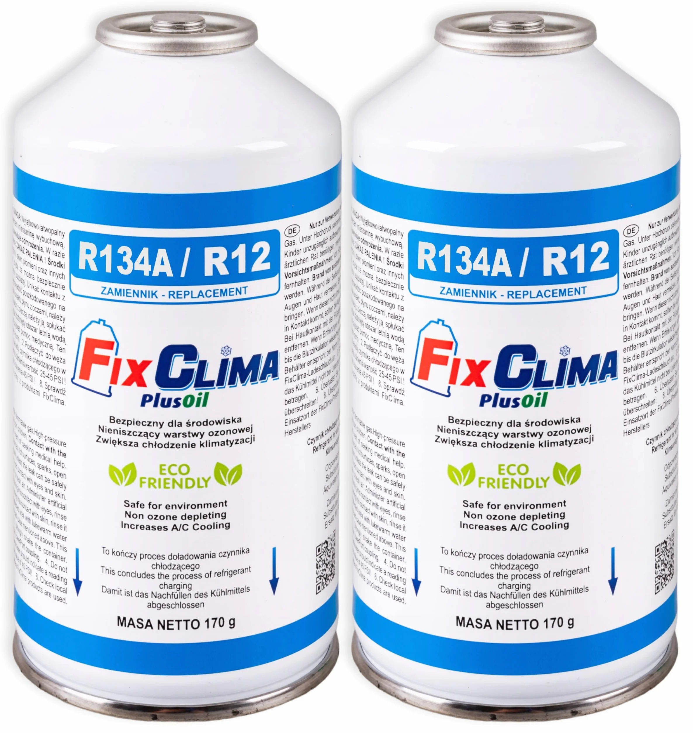 FixClima Kit di Ricarica Climatizzatore Auto R134a R12 2x Gas Refrigerante 170g Tubo Manometro Olio Sigillante Manutenzione