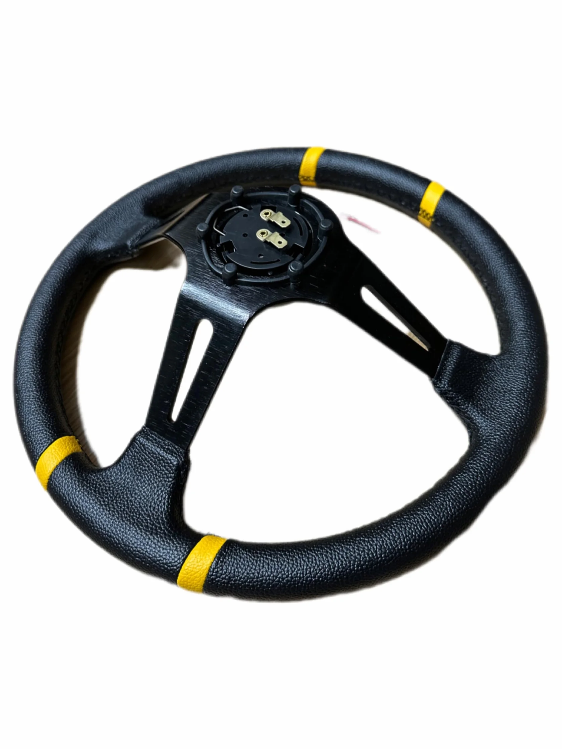 PKR VOLANTE SPORTIVO A CALICE NERO CON STRISCE GIALLE SPORTIVO UNIVERSALE AUTO RALLY SPORT GARE RADUNI TUNING