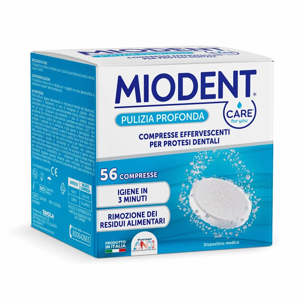 MIODENT Compresse Effervescenti per Protesi Dentali 56 compresse Igiene Rimozione Residui