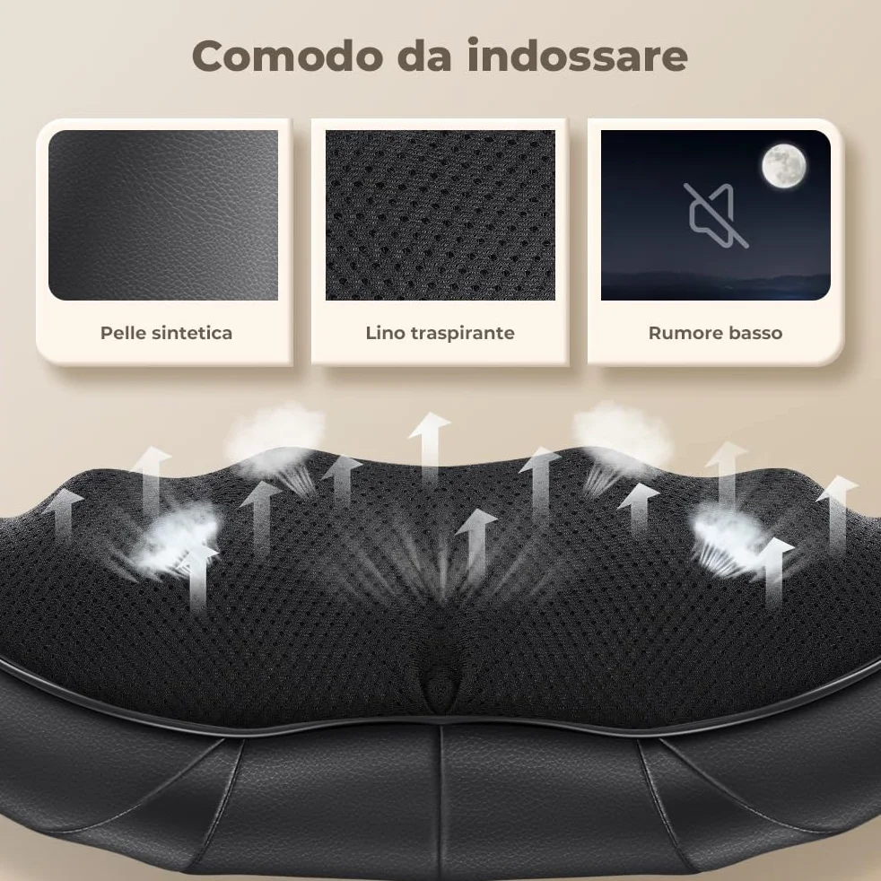 Massaggiatore Shiatsu 4D Collo Schiena Piedi 3 Velocità Riscaldamento Cambio Direzione Nero PU-Leder