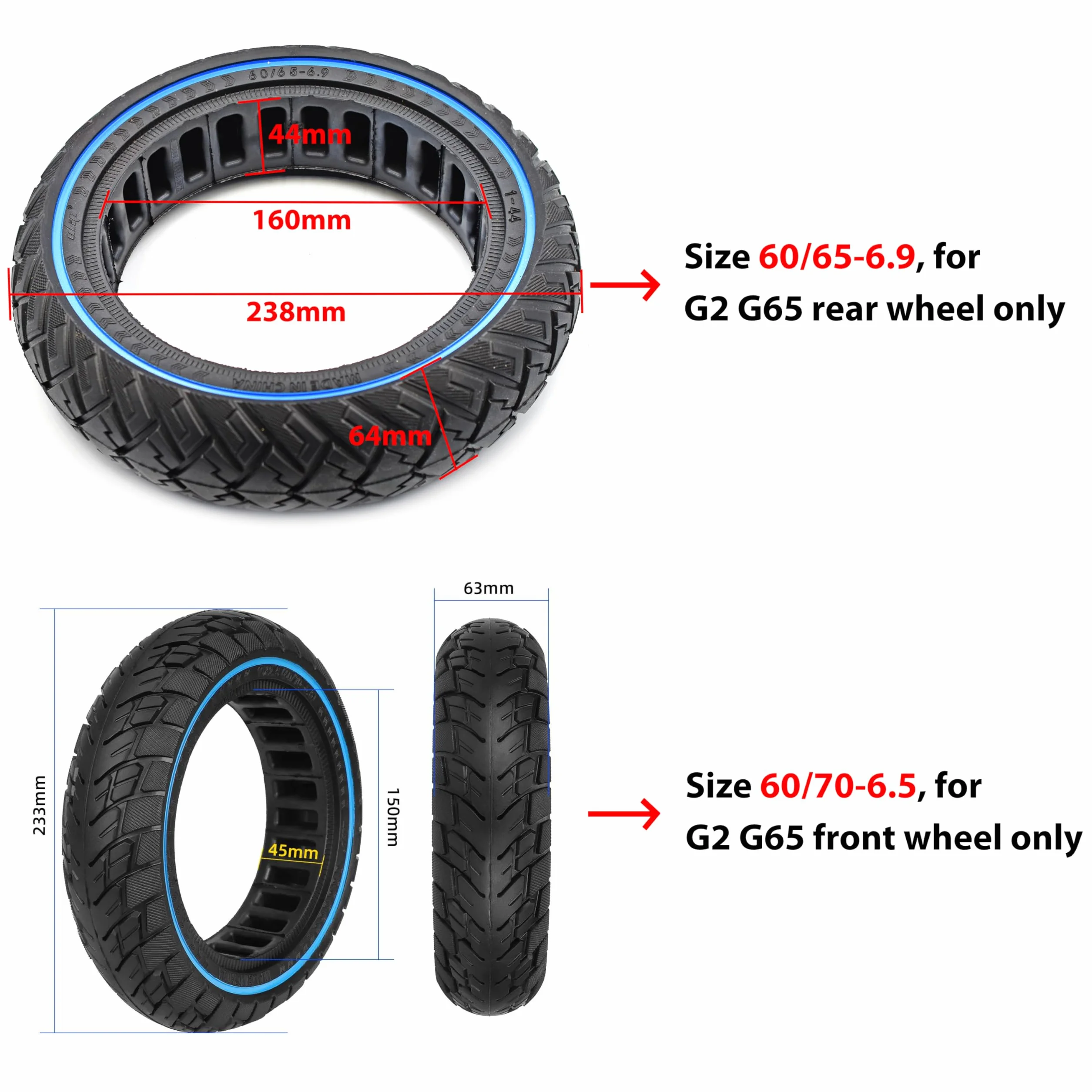myBESTscooter - Pneumatici completi da 10 pollici 60/65-6.9 60/70-6.5 per Segway Ninebot G30 Max G2 G65 cerchioni in gomma per scooter elettrici
