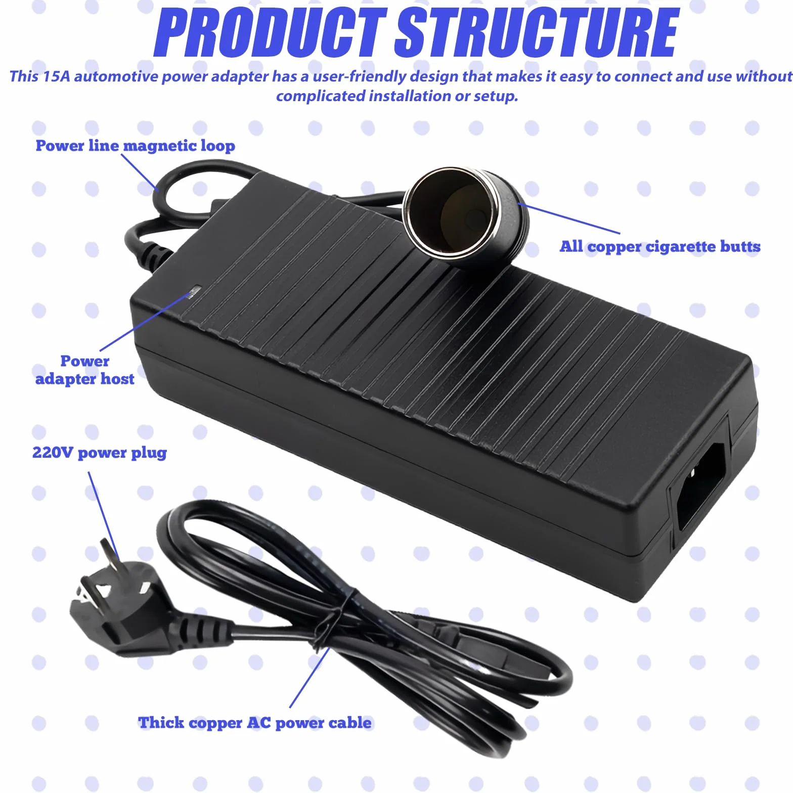 Adattatore di alimentazione per auto 15A Nero: Trasformatore 220V a 12V, inverter con presa accendisigari