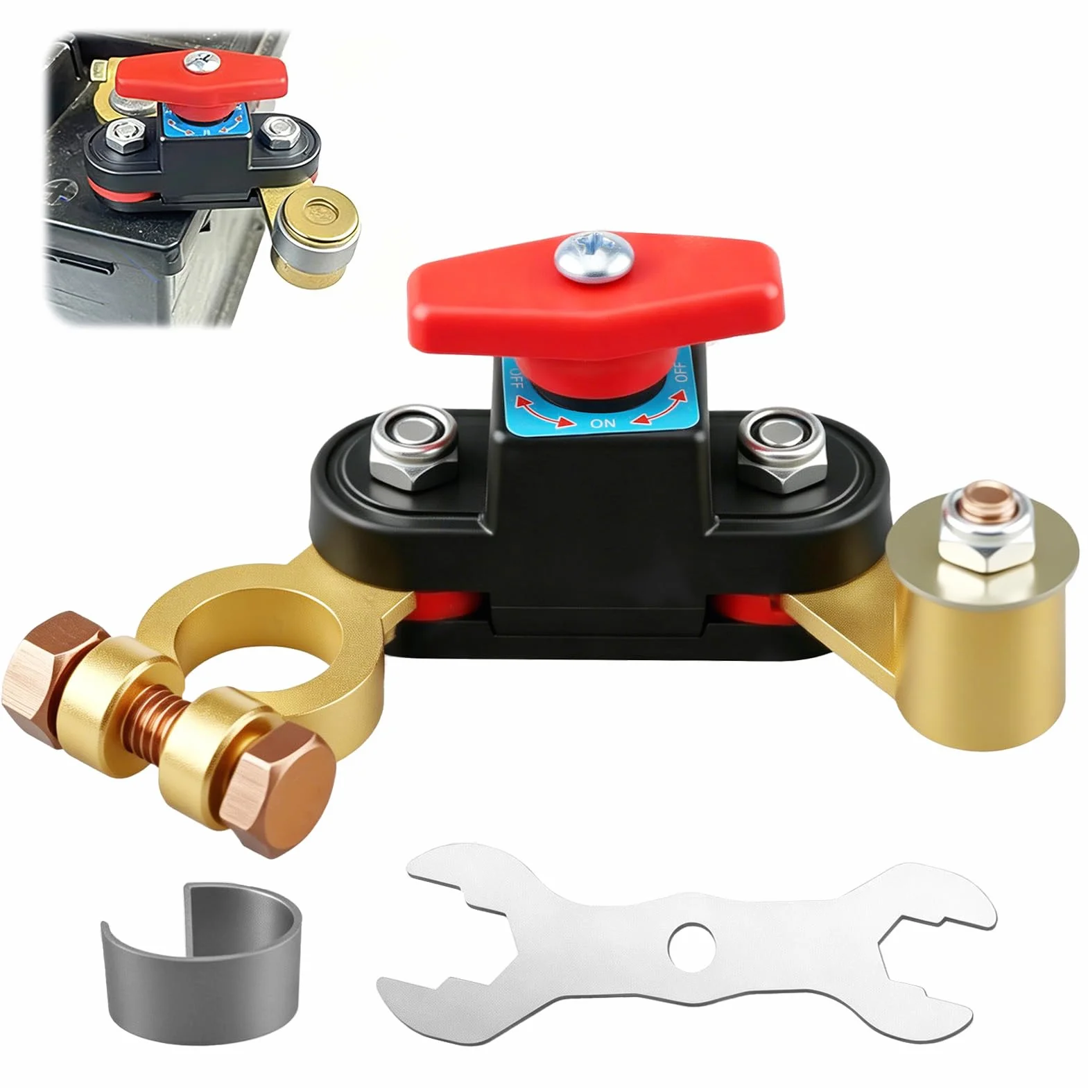 Interruttore Stacca Batteria Auto 12V-24V Regolabile, Staccabatteria in Rame Puro Alta Conduttività, Interruttore Disconnessione Batteria ON/OFF per Auto Camion Barca Camper Protezione Elettrica