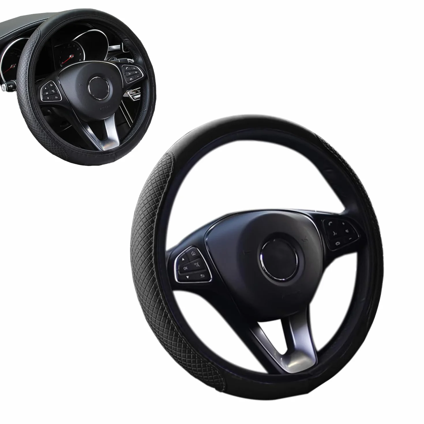 Coprivolante Auto Pelle, Copertura Universale 37-38cm, Nero