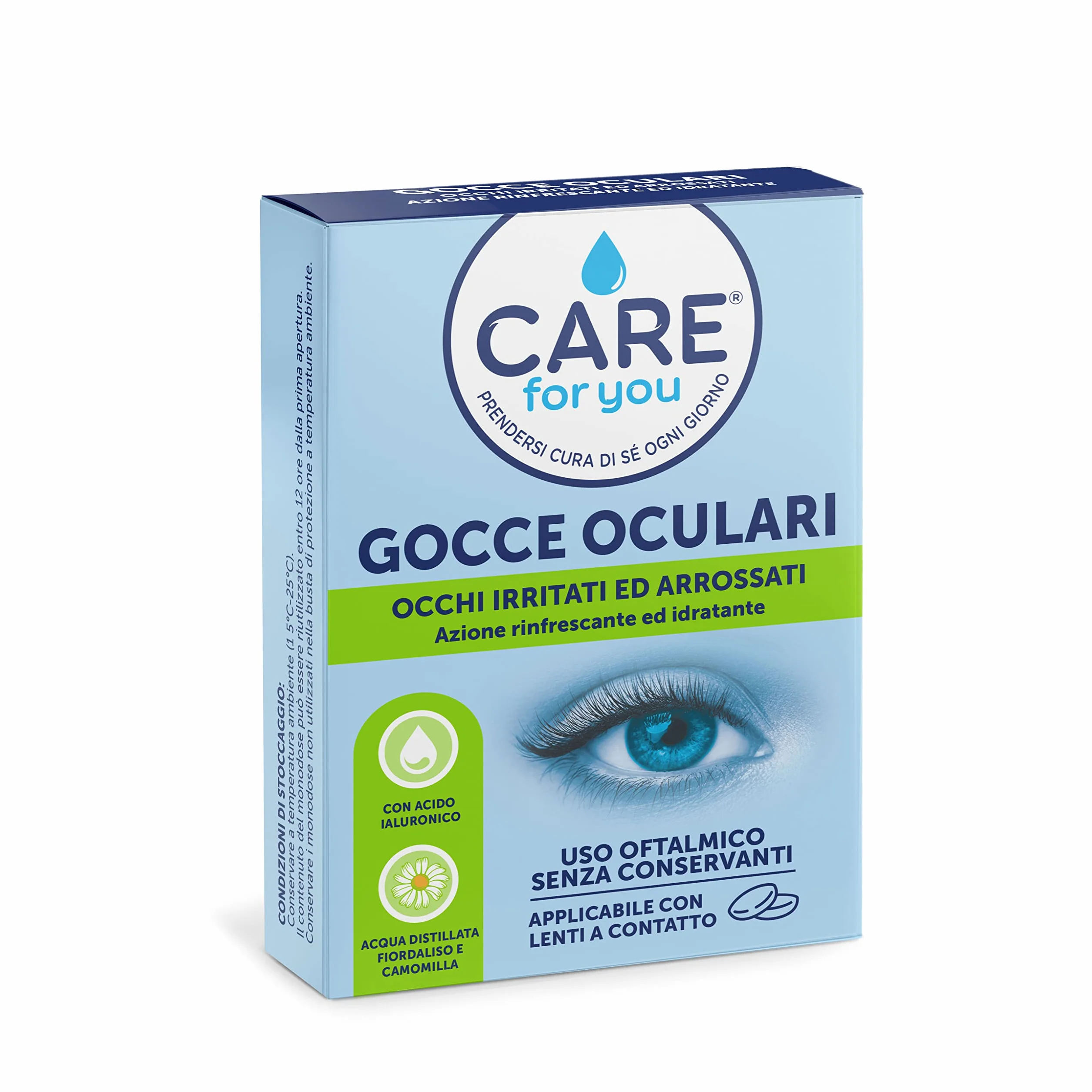 Gocce Oculari Collirio Monodose per Occhi Irritati ed Arrossati, Azione Rinfrescante e Idratante, Acqua Distillate di Fiordaliso e Camomilla, 10 x 0,5 ml