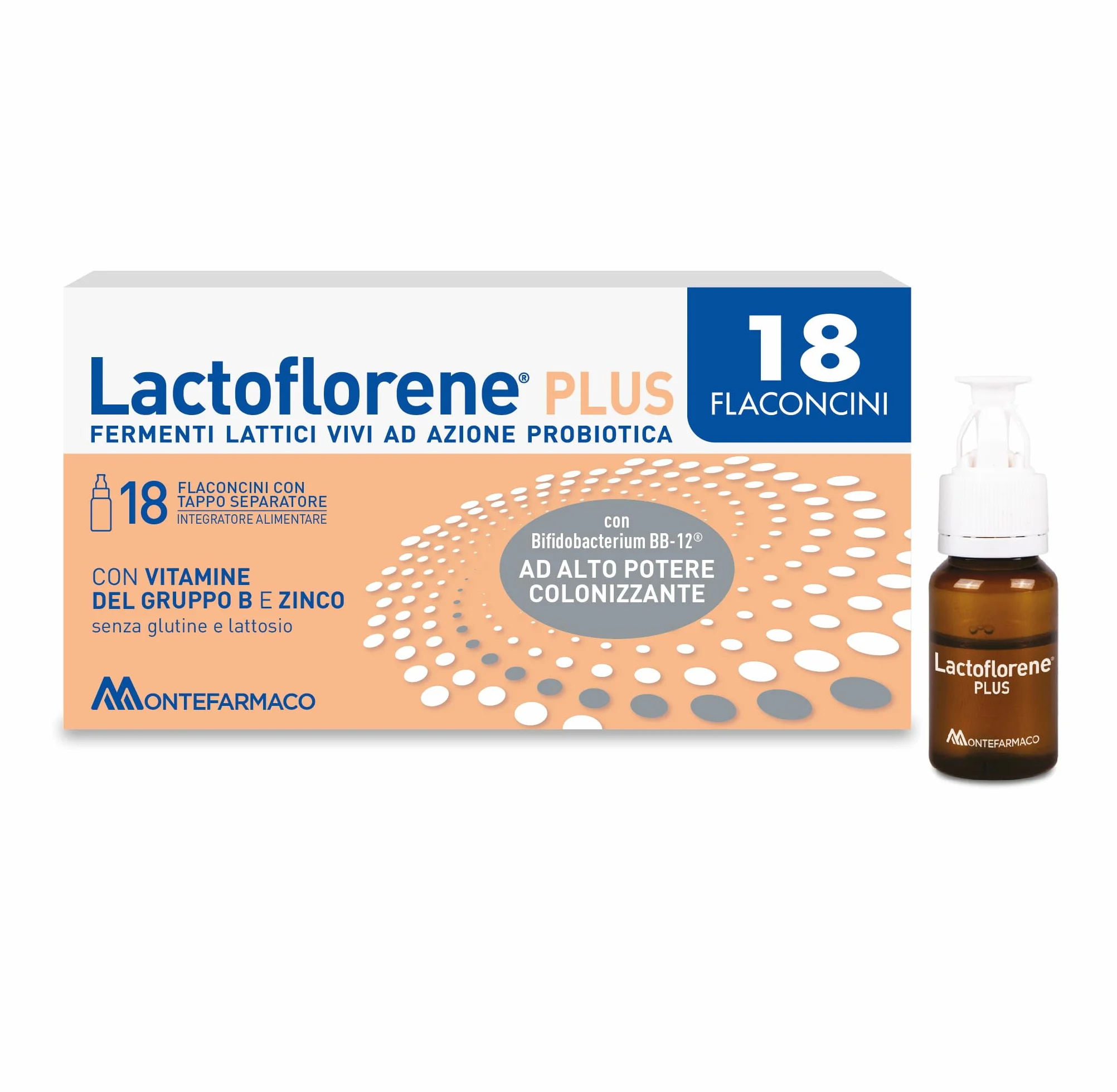 Lactoflorene Plus Integratore Fermenti Lattici Vivi con Zinco e Vitamine B 18 Flaconcini