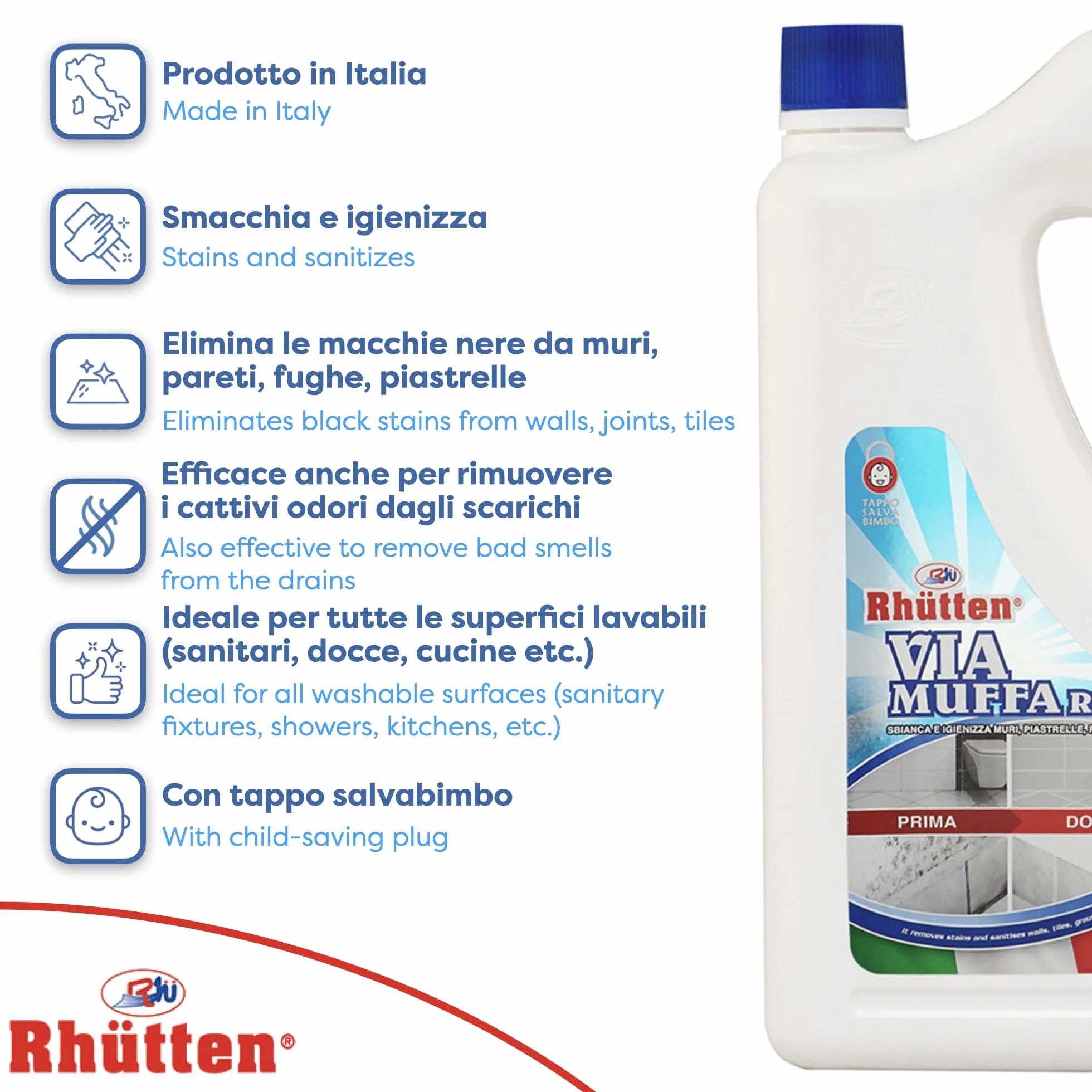 Rhütten Via Muffa Rh Detergente Cloroattivo Azione Rapida 2L