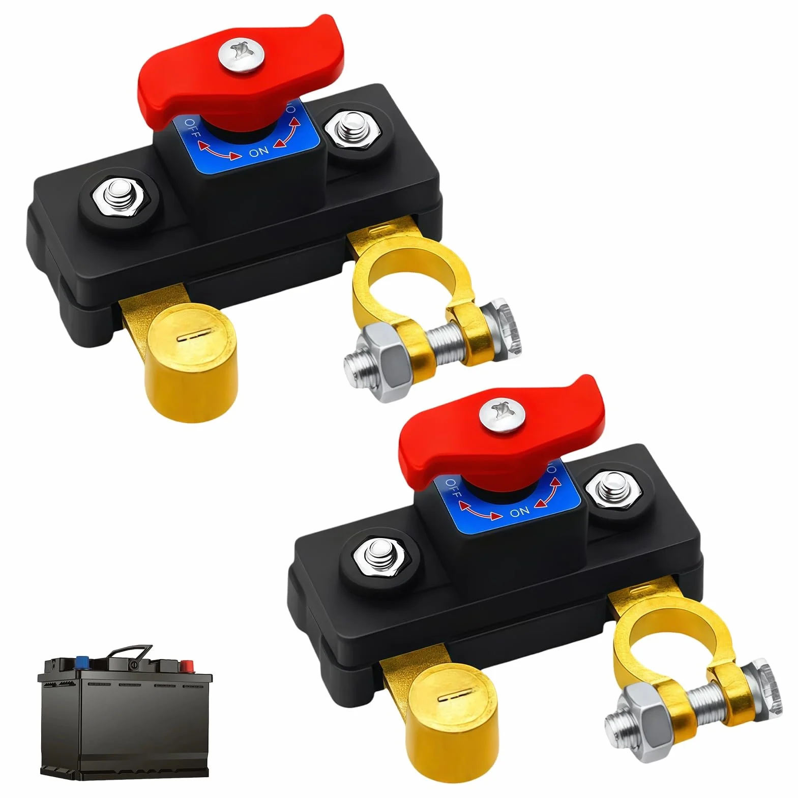 2 Pezzi Interruttore Stacca Batteria Auto 12V-24V, Staccabatteria in Rame Puro Alta Conduttività, Interruttore Disconnessione Batteria ON/OFF per Auto Camion Barca Camper Protezione Elettrica