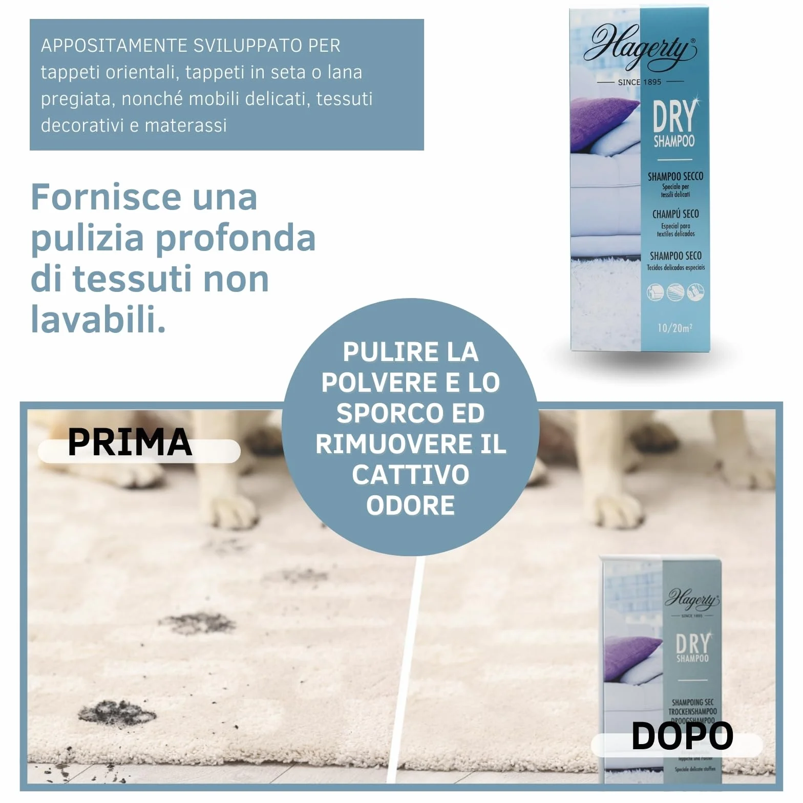 Hagerty Dry Shampoo secco Detergente polvere per tappeti moquette tappezzerie