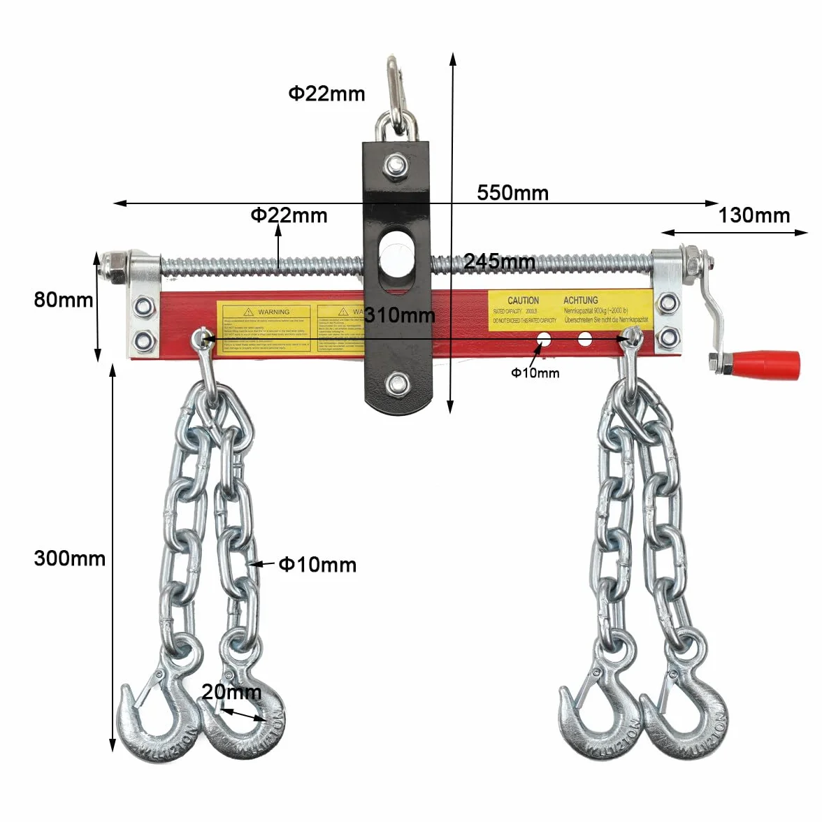 Bilancatore per gru da officina 900 kg lunghezza catena 30 cm