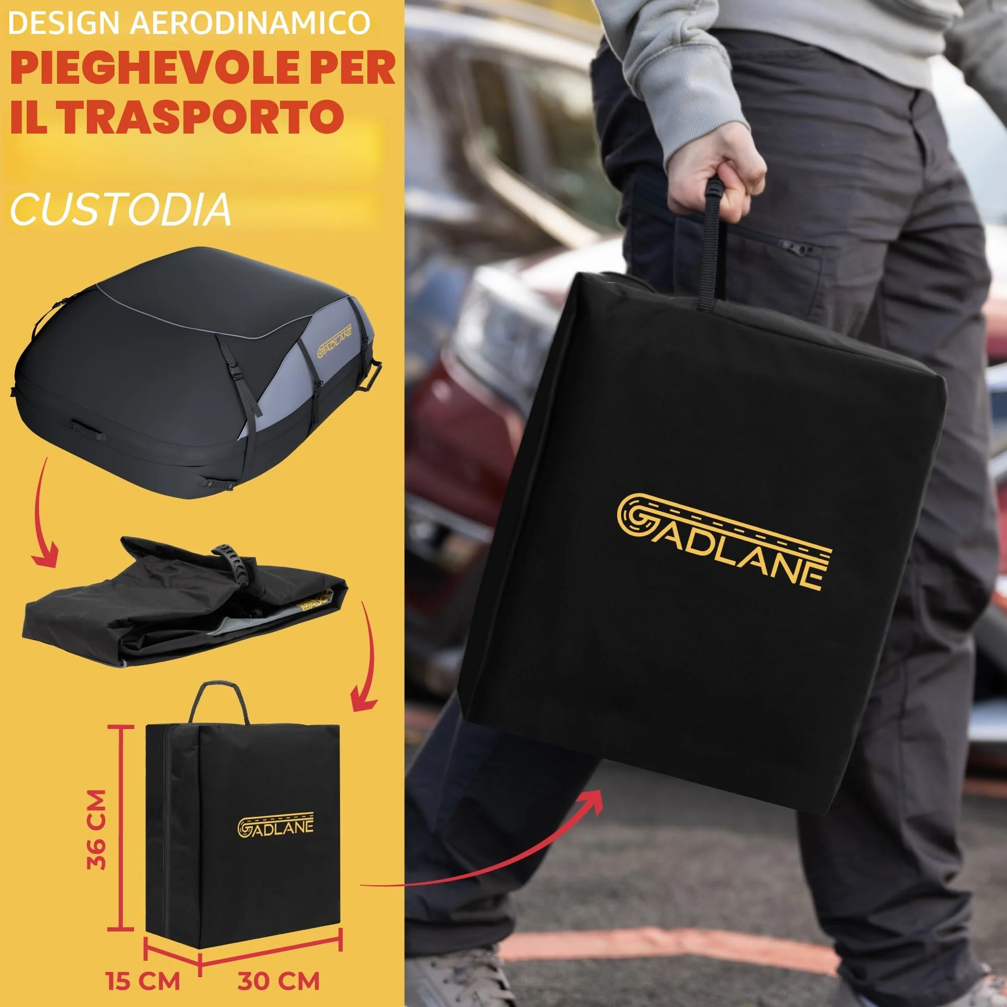 GADLANE Borsa da Tetto per Auto 550L Impermeabile con 6 Cinghie Tappetino Antiscivolo