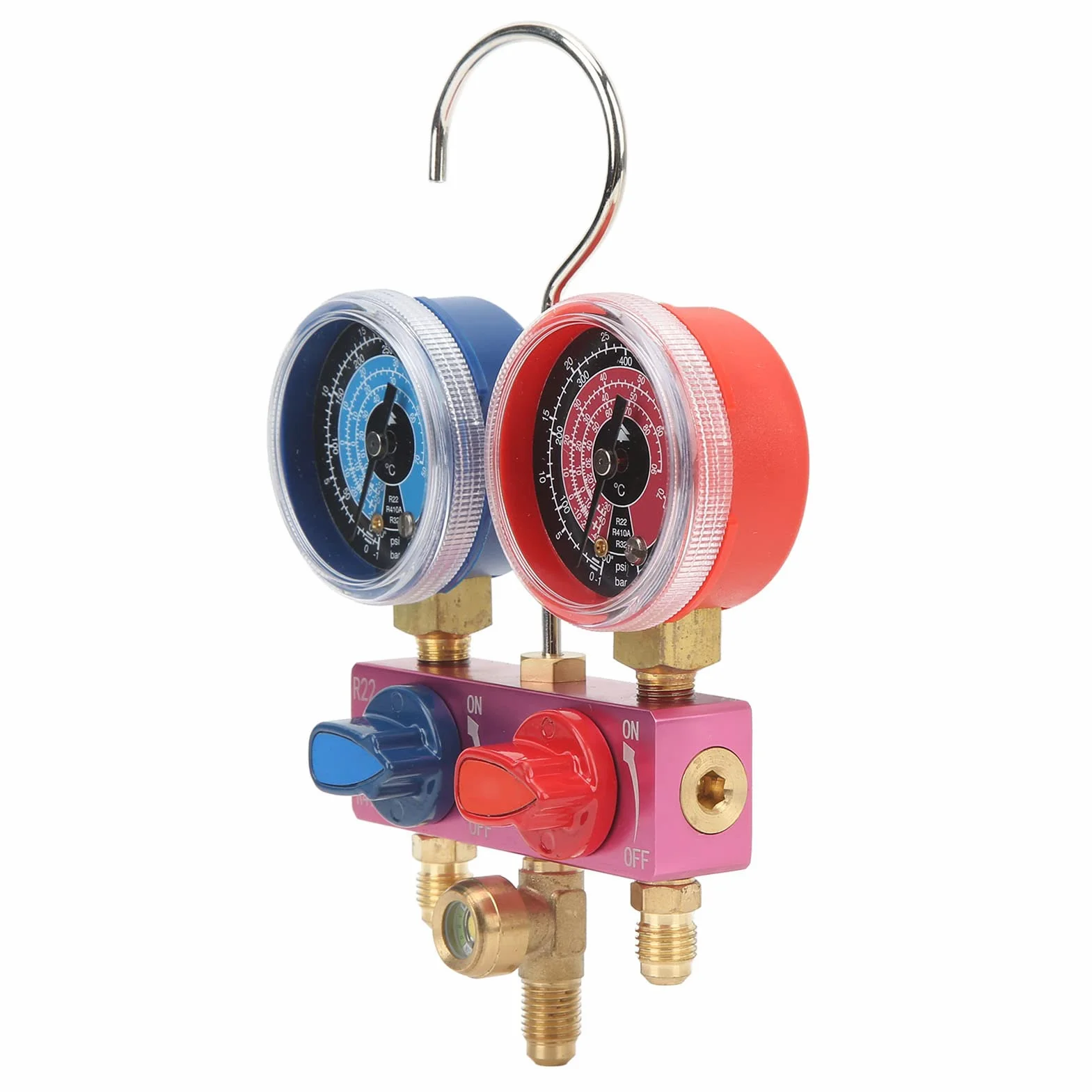 Jectse Mini Manometro PER R22 R32 R410A Con FINESTRE RIMOVIBILI, MANOPOLA IN METALLO E GUARNIONE IN PTPE, IDEAME PER LA MANUTENZIONE DI AUTO E ARIA Condizionata