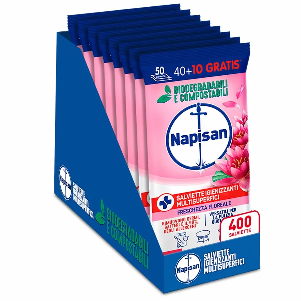 Salviette Igienizzanti Multisuperfici Freschezza Floreale, Confezione da 400 Salviette Biodegradabili
