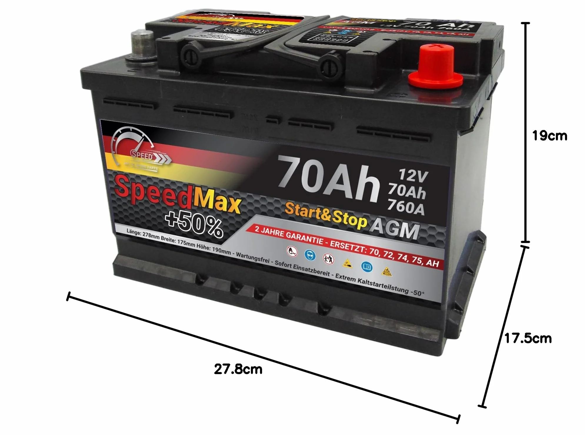Bateria AGM Start&Stop 70Ah 760A 12V L3 Speed Max