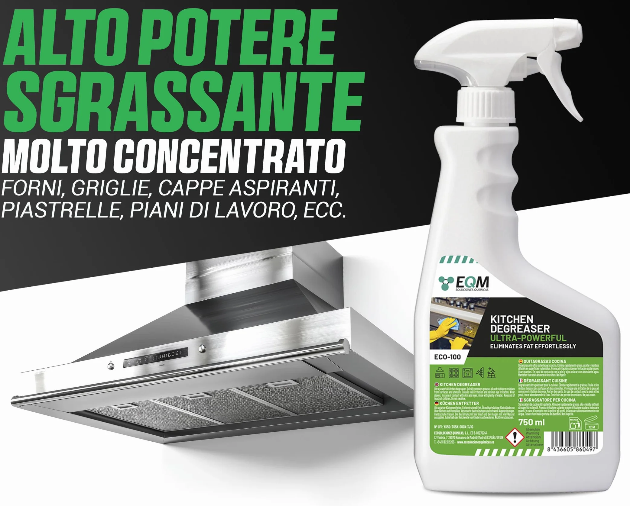 EQM ECO-100 Sgrassatore Concentrato per Cucina 750 ML