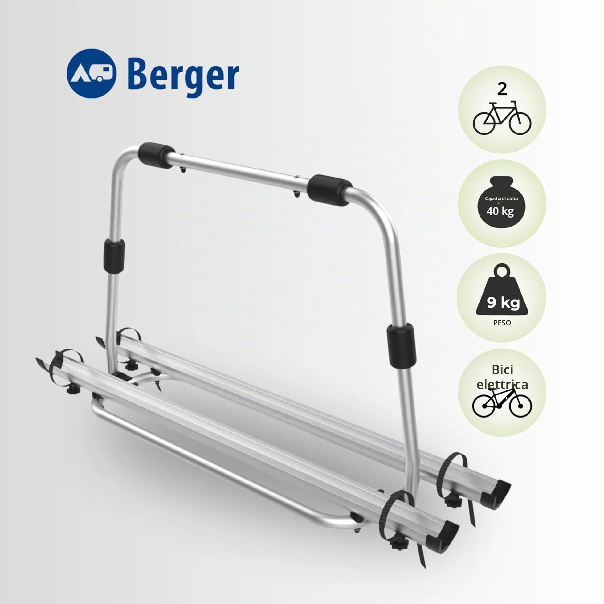 BERGER Super XL | Portabici Auto Camper in Alluminio - Gancio di Traino per 2 Biciclette, adatto a Biciclette Elettriche, r-bike e Mountain Bike - Porta Bici da Auto Pieghevole e Facile da Montare