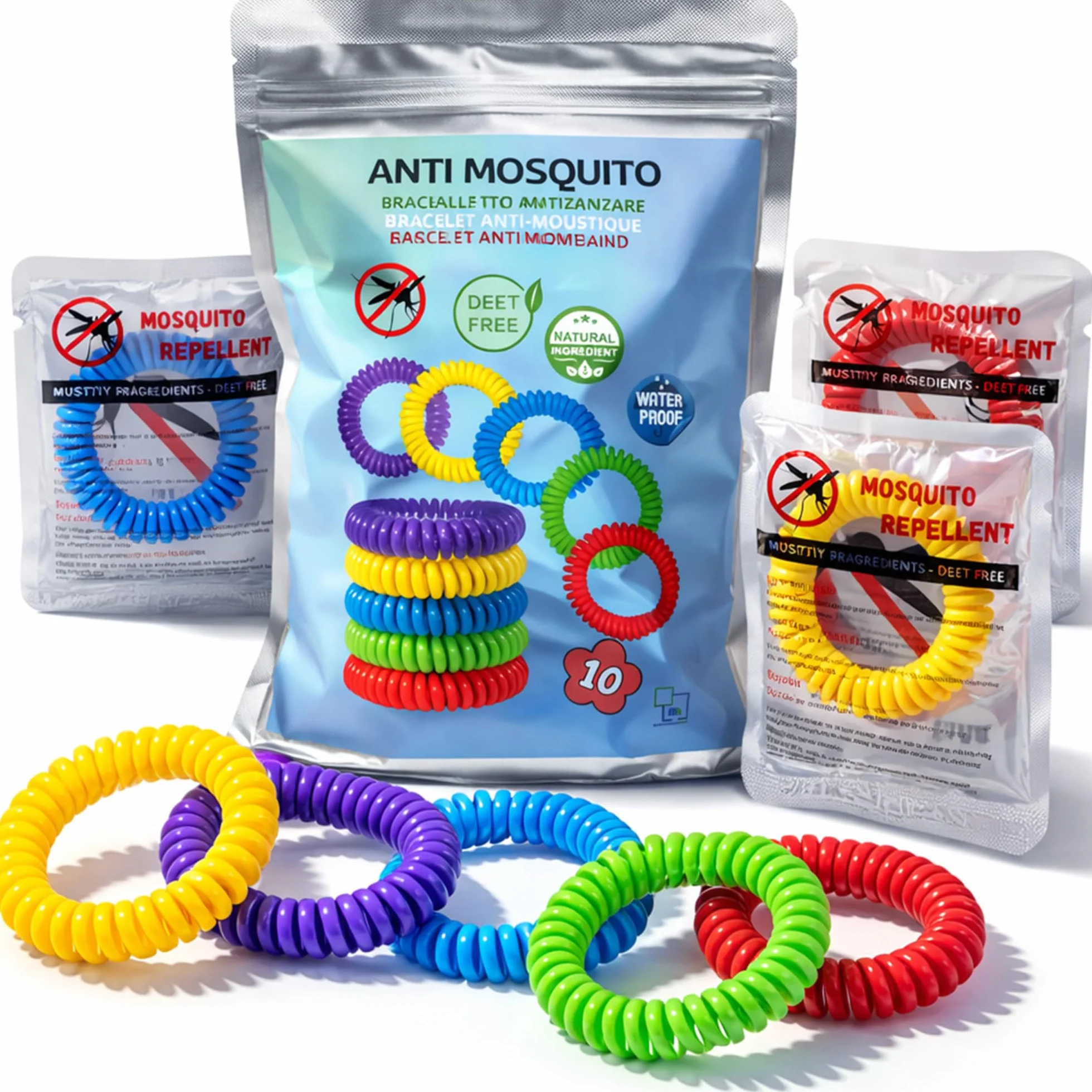 Braccialetto Antizanzare 10 Braccialetti Repellenti per Zanzare con Oli Essenziali di Citronella Naturale Senza DEET Protezione Adulti Bambini