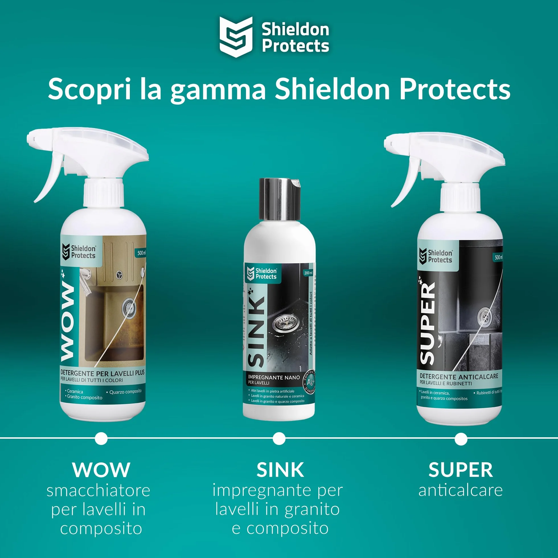 Shieldon Smacchiatore Spray per Lavelli Granito e Composito WOW 500 ml