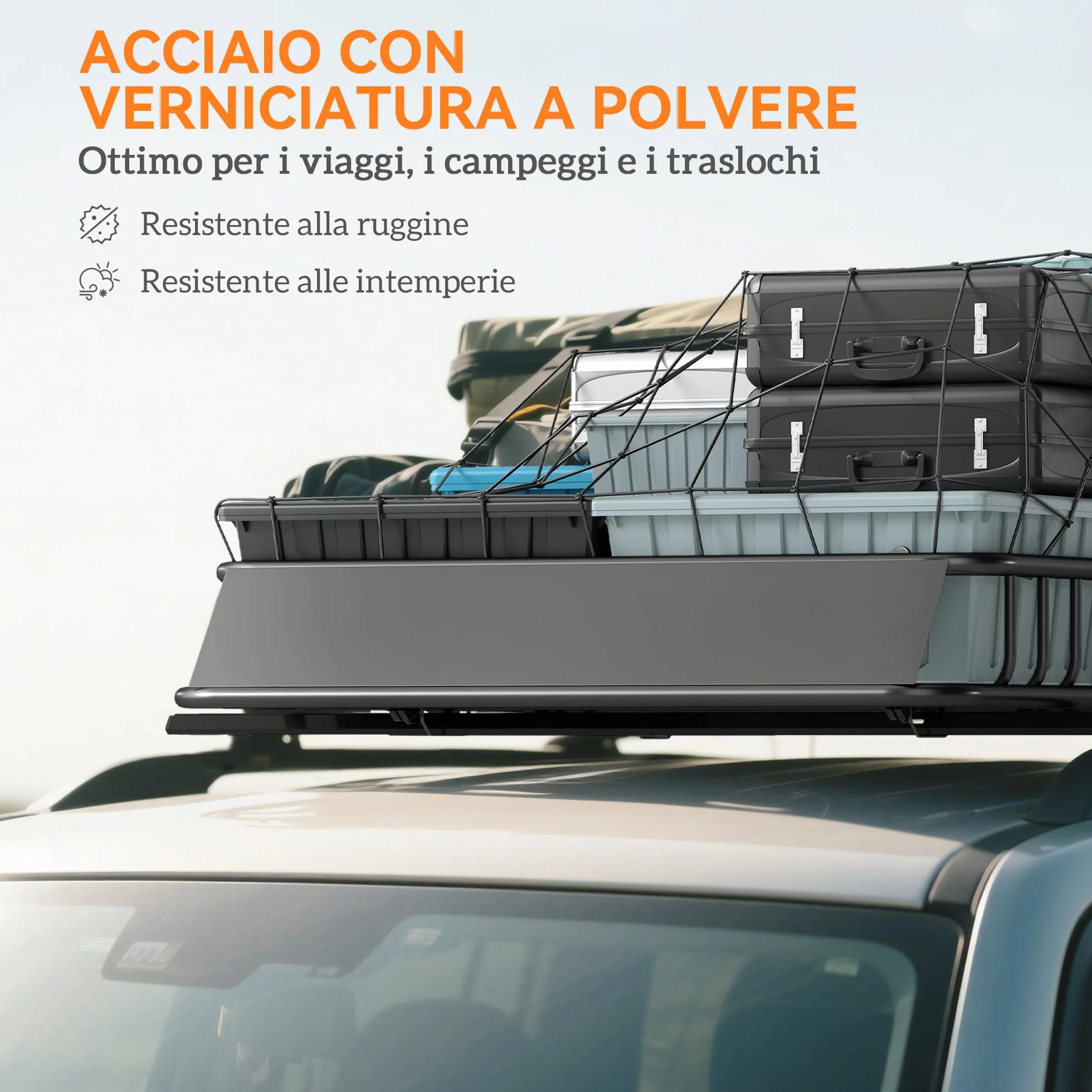 HOMCOM Portapacchi Auto Tetto da 90.7 kg, Cestello Portapacchi Auto Universale con Deflettori, Barre Laterali, Portabagagli in Acciaio, per SUV, Pickup, Fuoristrada, Berline, 110.5x99.5x18.5 cm, Nero