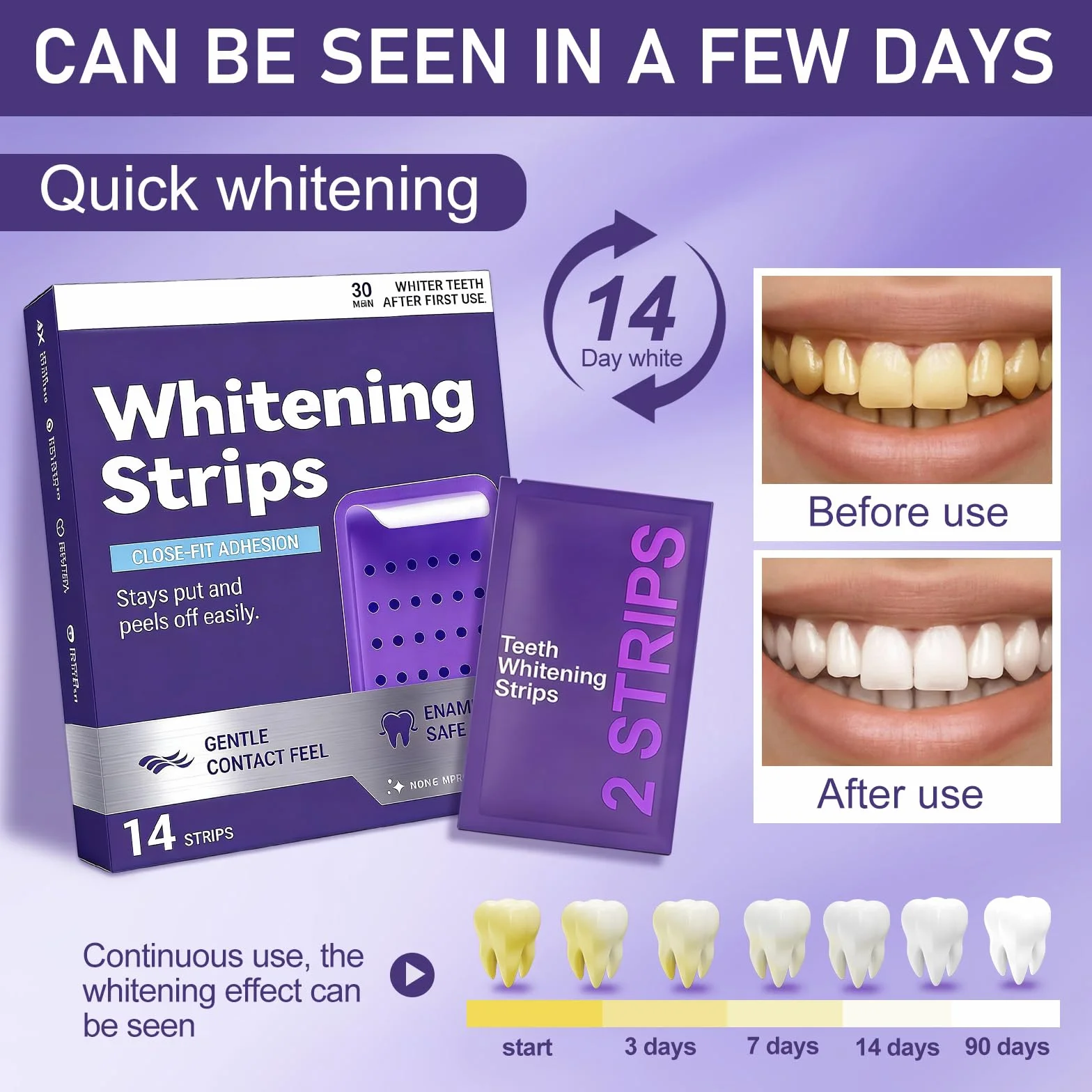 Strisce Sbiancanti Denti Viola 14pcs, Kit Sbiancamento Dentali Professionale, Effetto Rapido
