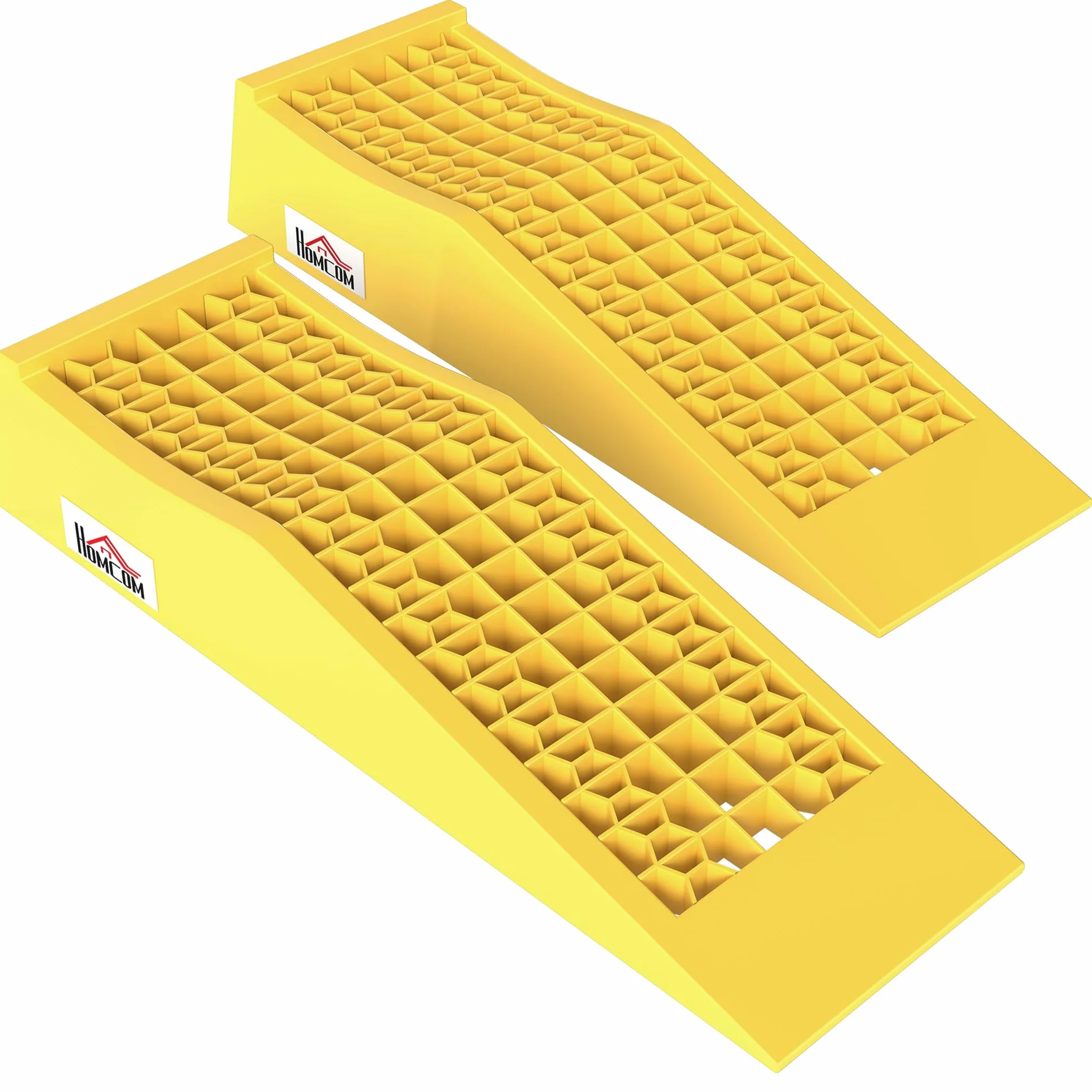 HOMCOM Set di 2 Rampe di Carico in Plastica per Auto con Capacità 3 Tonnellate per Pezzo, Pedane Antiscivolo per Manutenzione Macchine, Camper e Furgoni, 70x19.5x7.8 cm, Giallo