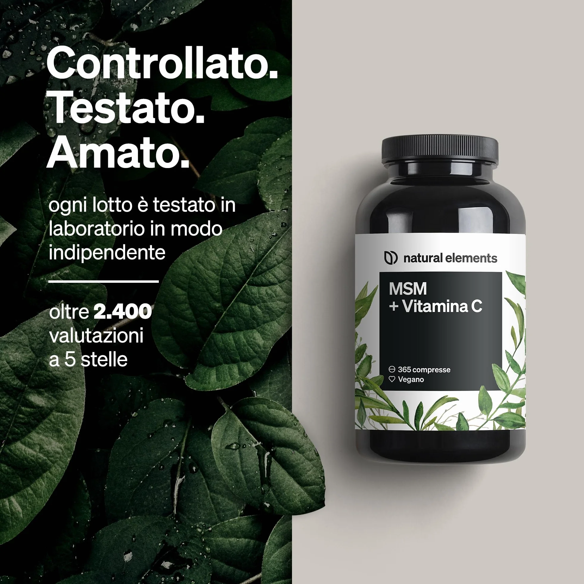 MSM 2.000 mg + Vitamina C Naturale 365 Compresse Metilsulfonilmetano Alto Dosaggio Vegano Testato in Laboratorio