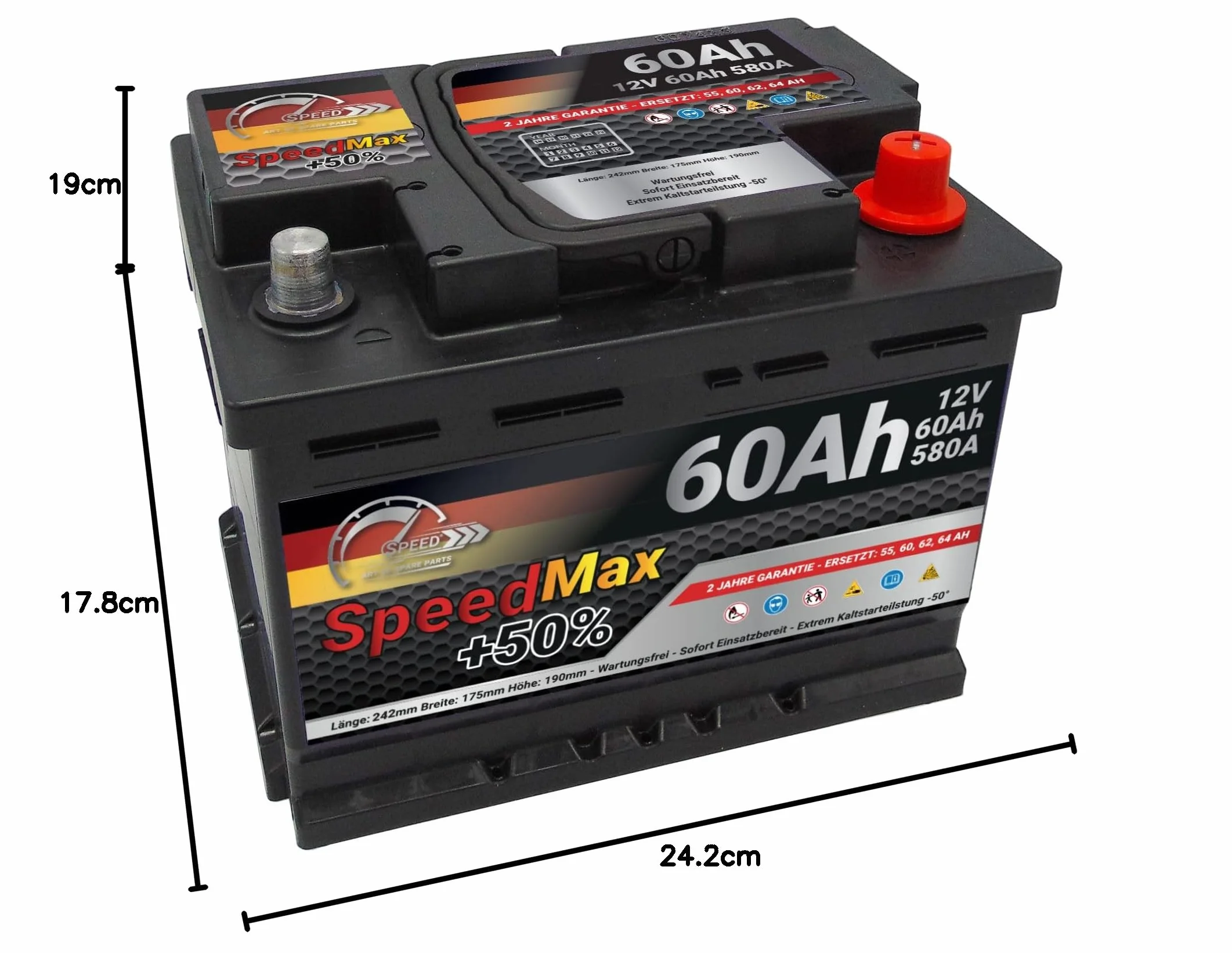 SMC Batteria Auto Speed Max L2 60Ah 580A EN 12V Polo Positivo Destra