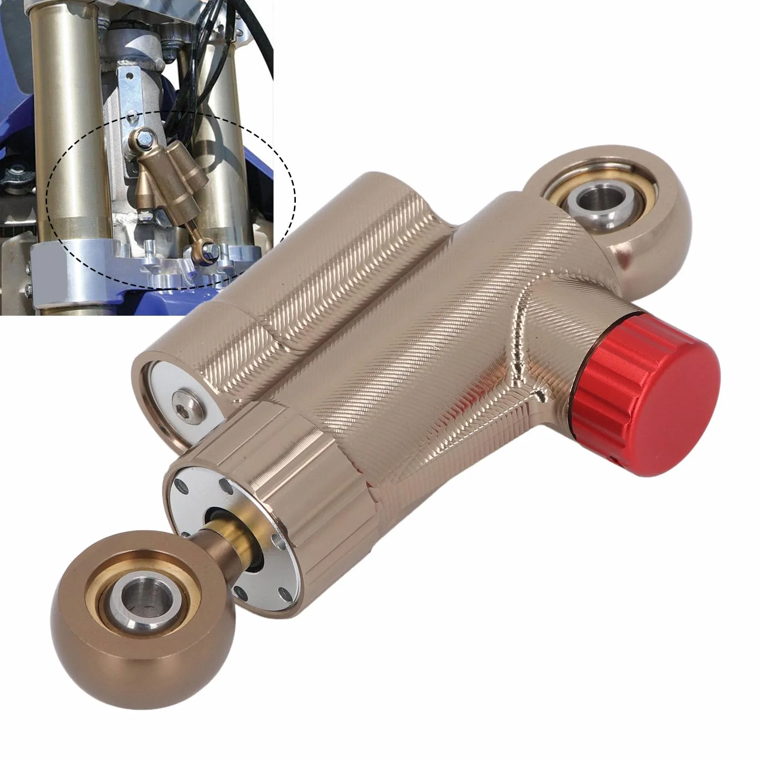 Ammortizzatore di Sterzo CNC Regolabile Stabilizzatore di stabilità Migliorato per Motocicli Olio di Smorzamento Importato Universale in Oro Intervallo da -40 ° C a 100 ° C