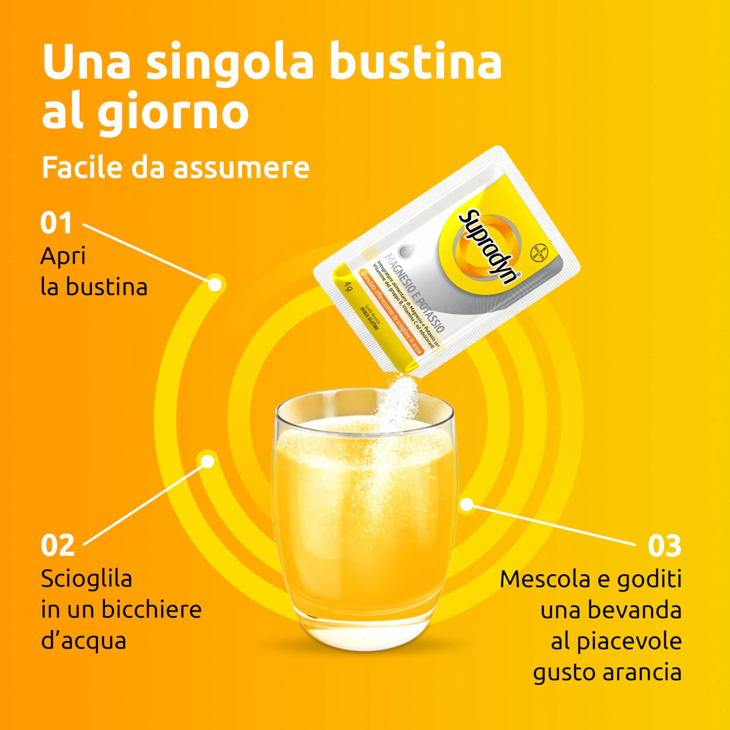 Supradyn Magnesio e Potassio Integratore Multivitaminico 60 Bustine Effervescenti Senza Zucchero Gusto Arancia