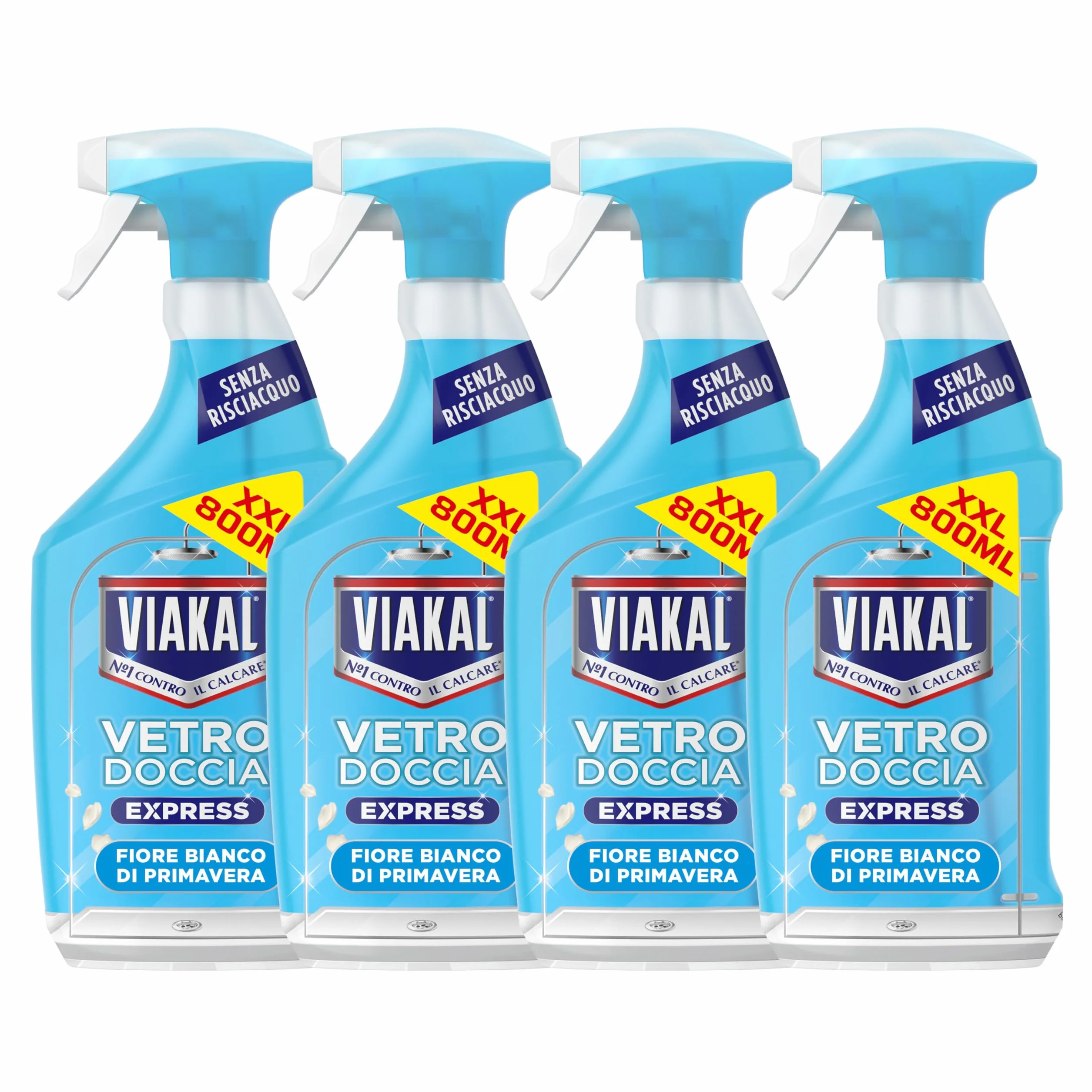 Viakal Vetro Doccia Express Spray Fiori bianchi 4x800ml Senza Risciacquo