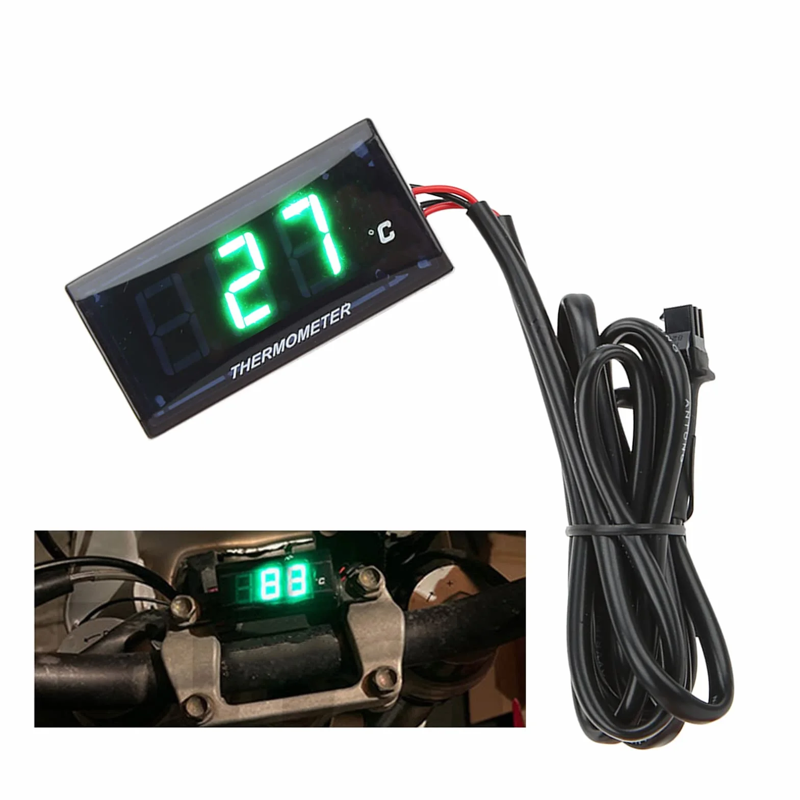 Misuratore di temperatura dell'acqua LCD sottile universale DC12V per gli appassionati di moto con display di definizione (Green Backlight)