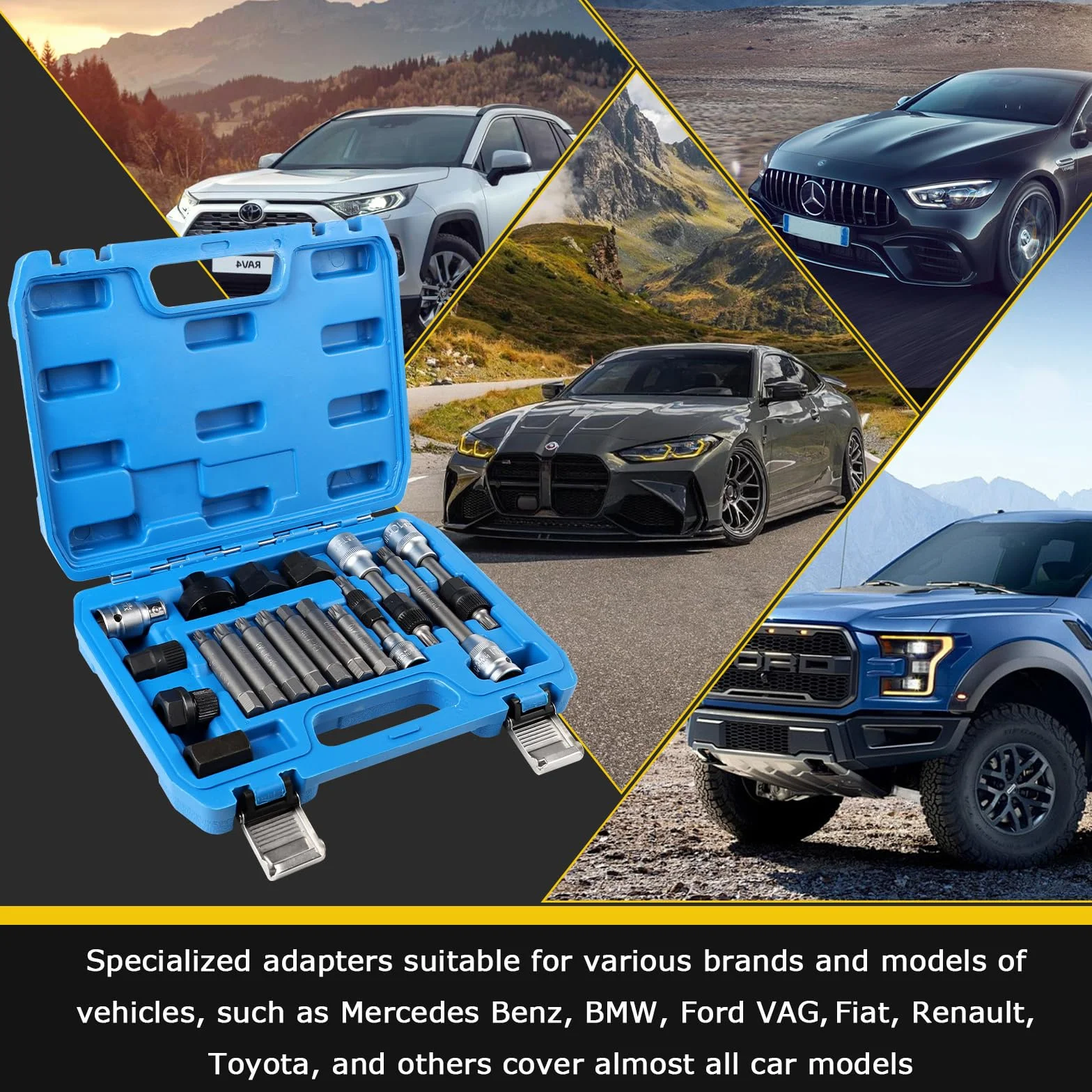 Kit Attrezzi per Alternatore 18 Pezzi, Set Chiavi a Bussola ed Estrattore Puleggia, Compatibile Ford Audi BMW Mercedes Volkswagen