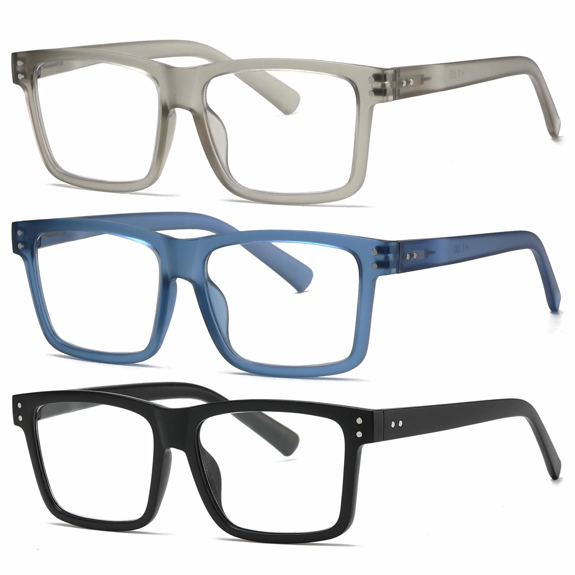 Occhiali da Lettura Uomo con Filtro Luce Blu, Montatura Oversize Quadrata Grande, 3 Paia