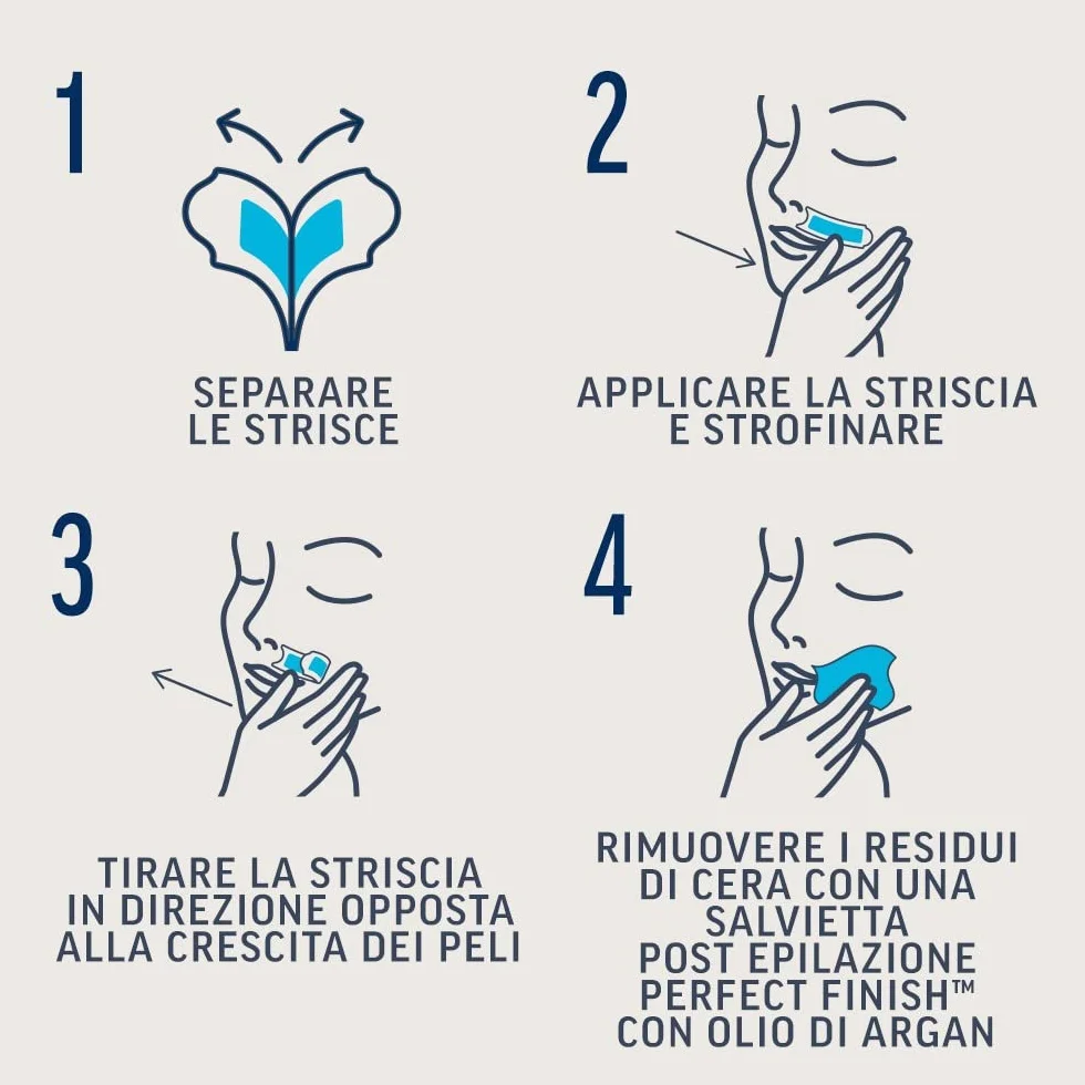Veet Expert Strisce Depilatorie Viso Pelli Sensibili Olio di Mandorla 36 Strisce + 6 Salviette Post-Epilazione