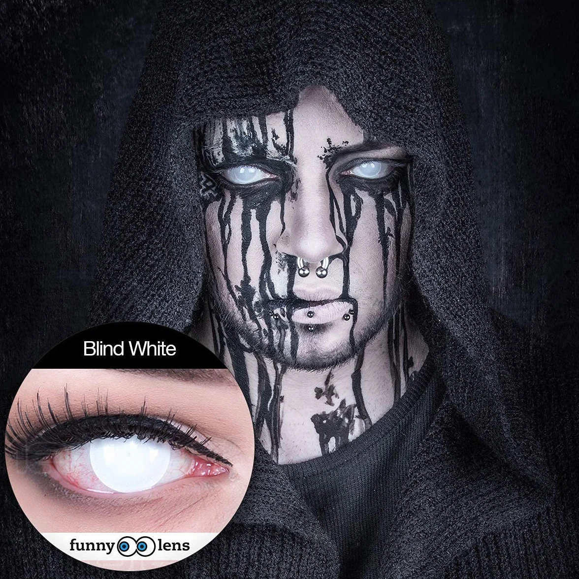 Funnylens Cieco White Lenti a Contatto Zombie Bianco Colorate Annuali con Supporto Gratis per Halloween Carnevale