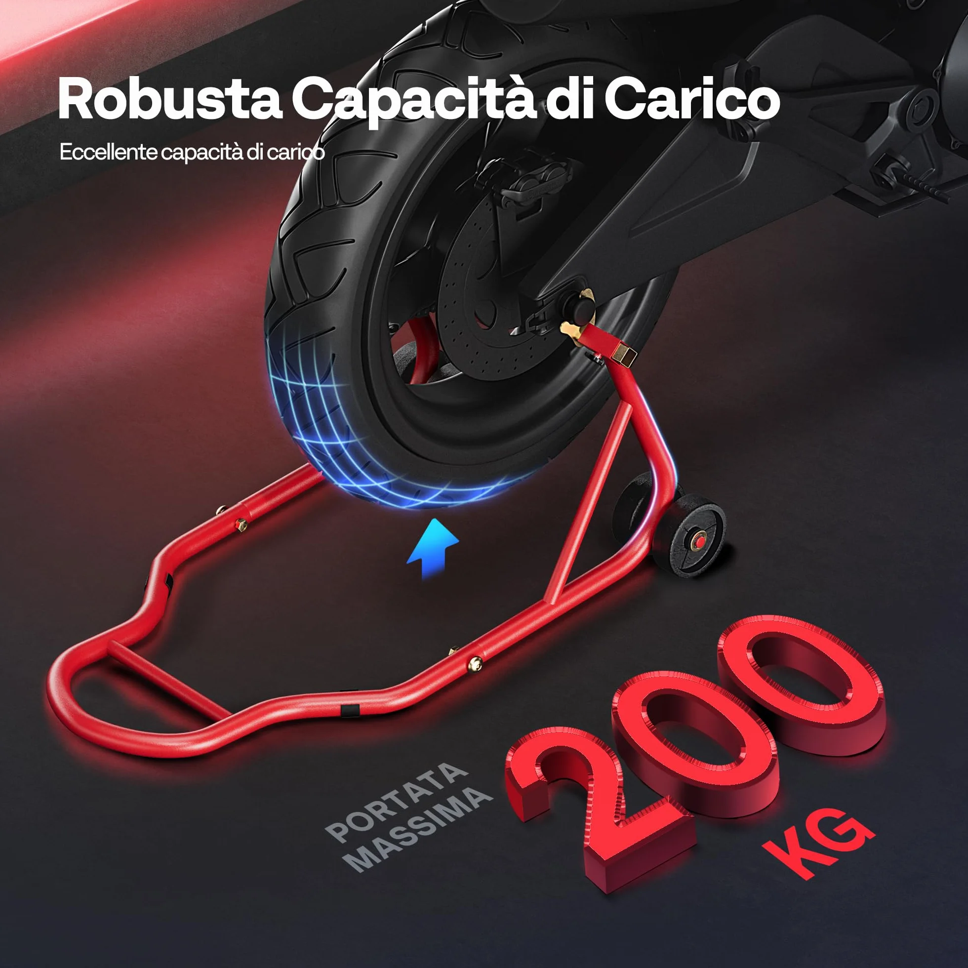SPECSTAR Cavalletto Moto 200KG Sollevatore Ruota Posteriore Regolabile U+L