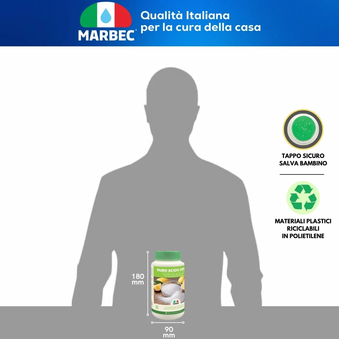 MARBEC PURO ACIDO CITRICO 1KG Detergente disincrostante anticalcare, ammorbidente naturale, polvere idrosolubile